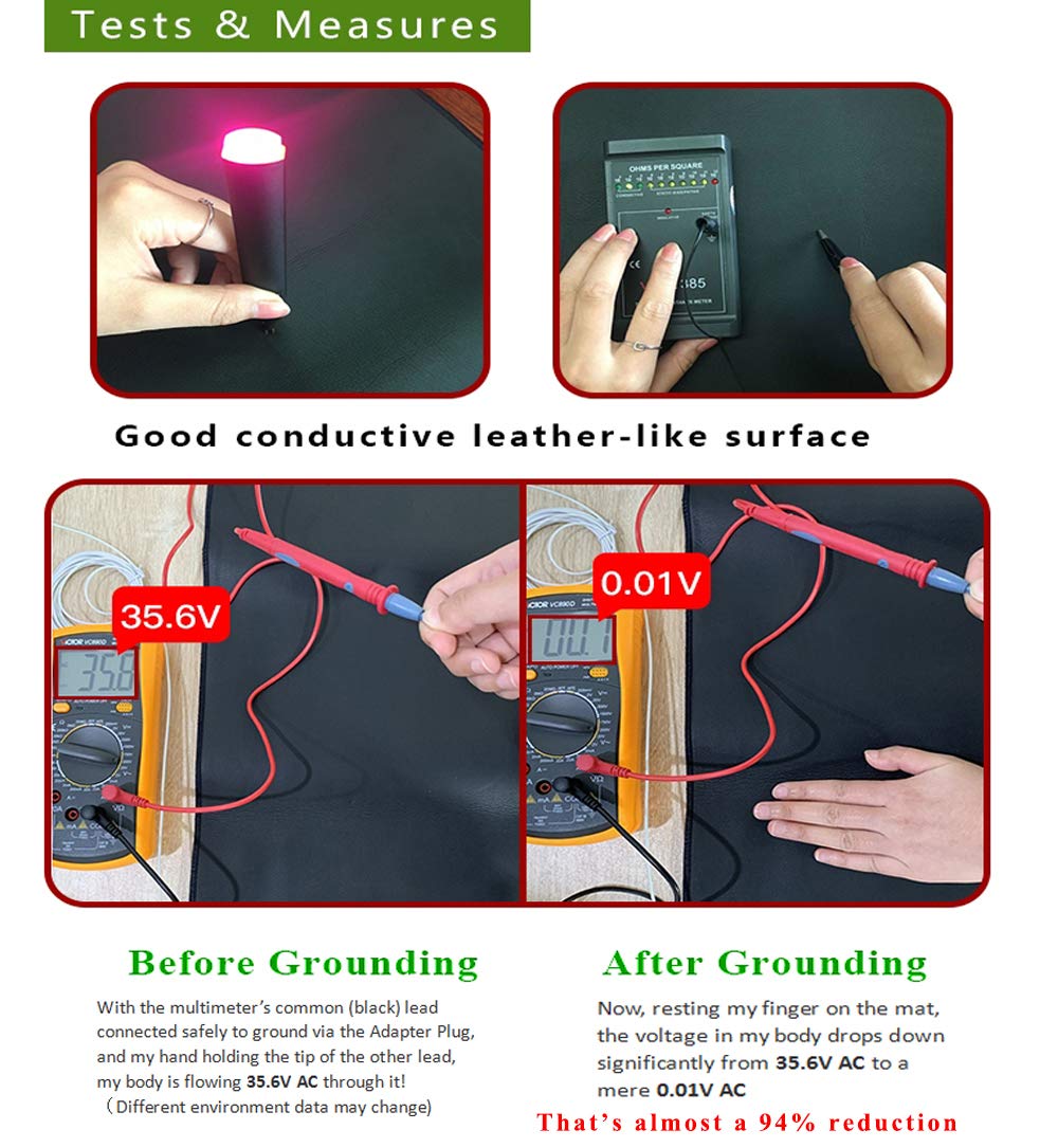 **Earthing Grounding Mat for Bed - 100% Conductive Carbon Leatherette Therapy Mat with Cord (54-71 Inch) - Relieve Pain, Improve Sleep & Reduce Stress - Perfect for Home, Office & Travel**