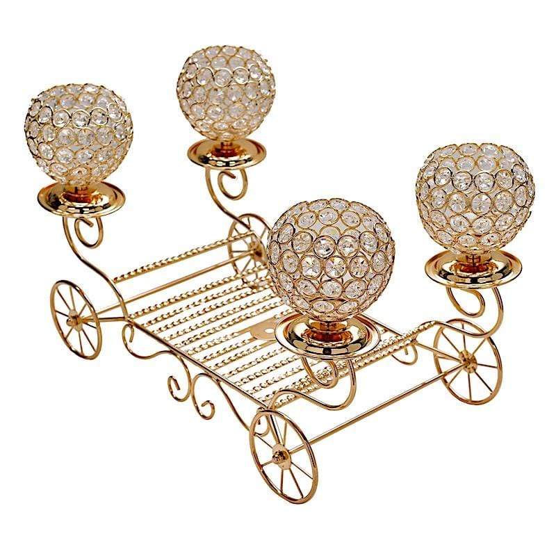 18-Piece Cinderella Carriage Crystal Beaded Candle Holders Set - Elegant Gold Wedding Centerpiece for Birthday Party, Baby Shower & Home Decor