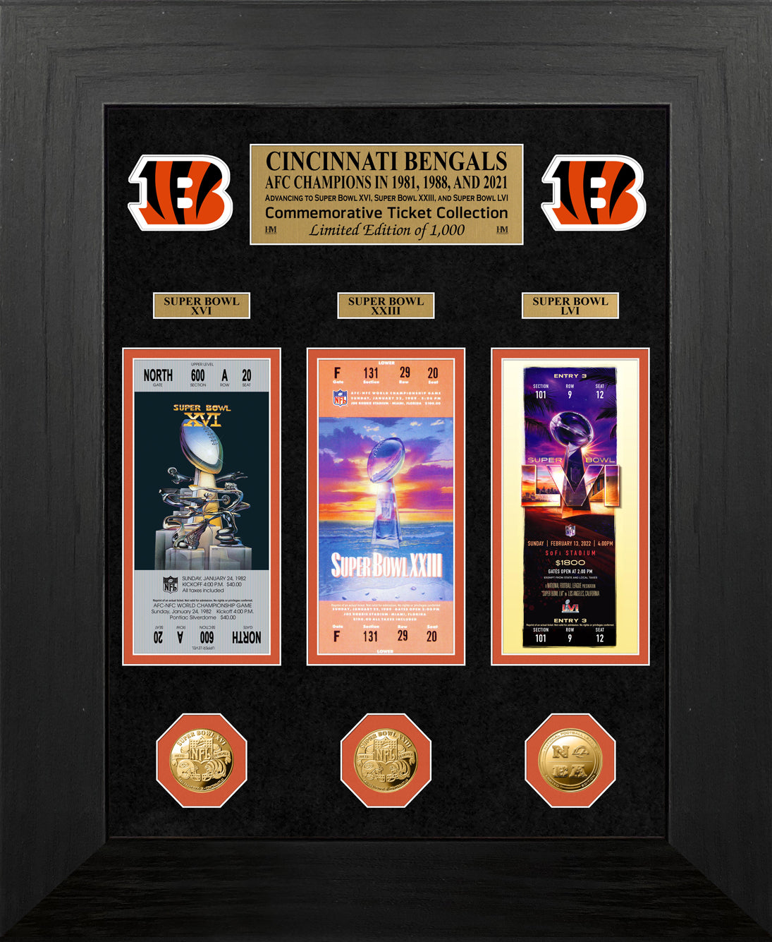 Cincinnati Bengals Super Bowl Commemorative Gold Coin & Ticket Collector's Set - Perfect for NFL Fans, Sports Memorabilia Collectors, and Bengals Supporters