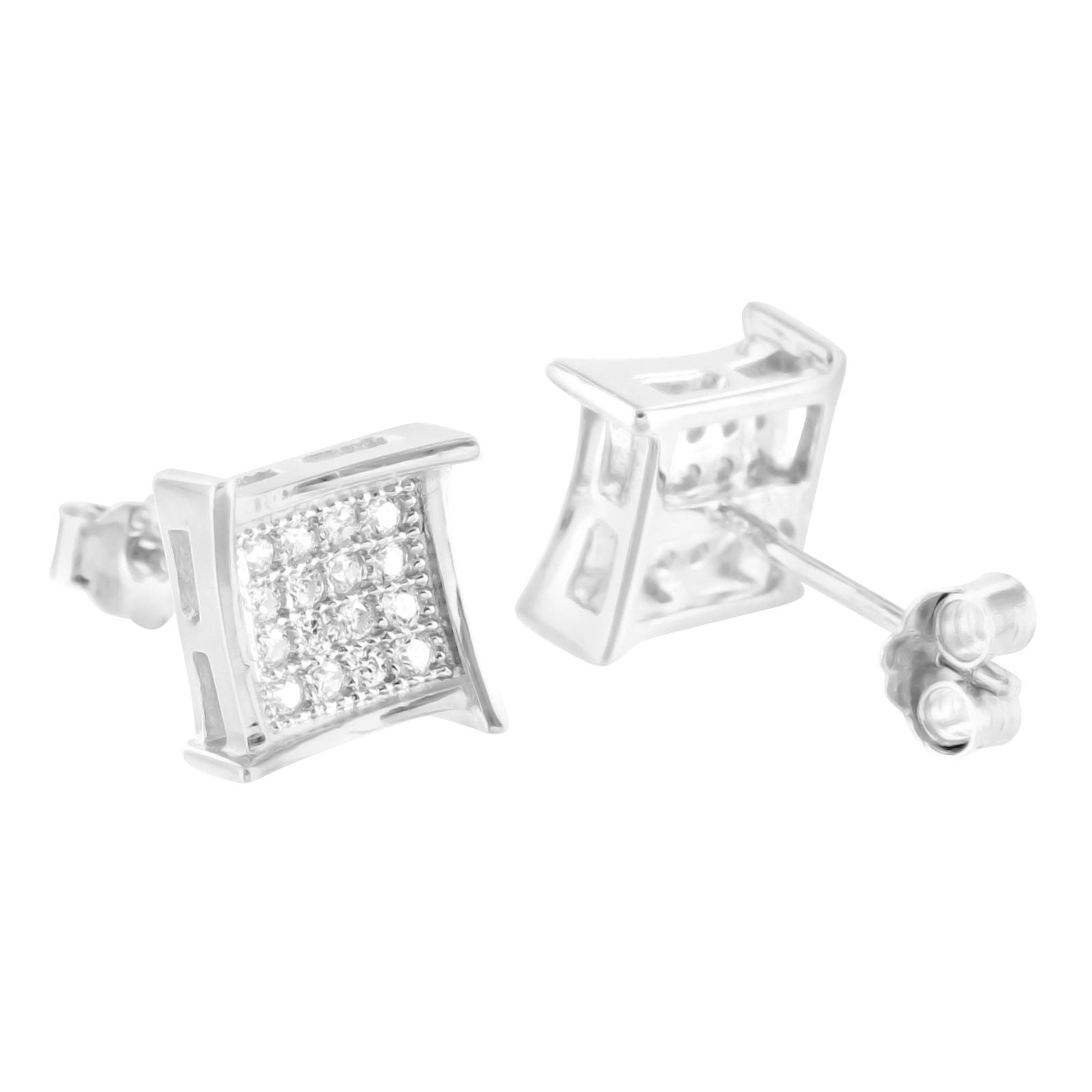 925 Sterling Silver 8mm Lab-Created Diamond Stud Earrings - Square Cut White Gold Plated for Women - Perfect for Weddings, Parties & Everyday Elegance