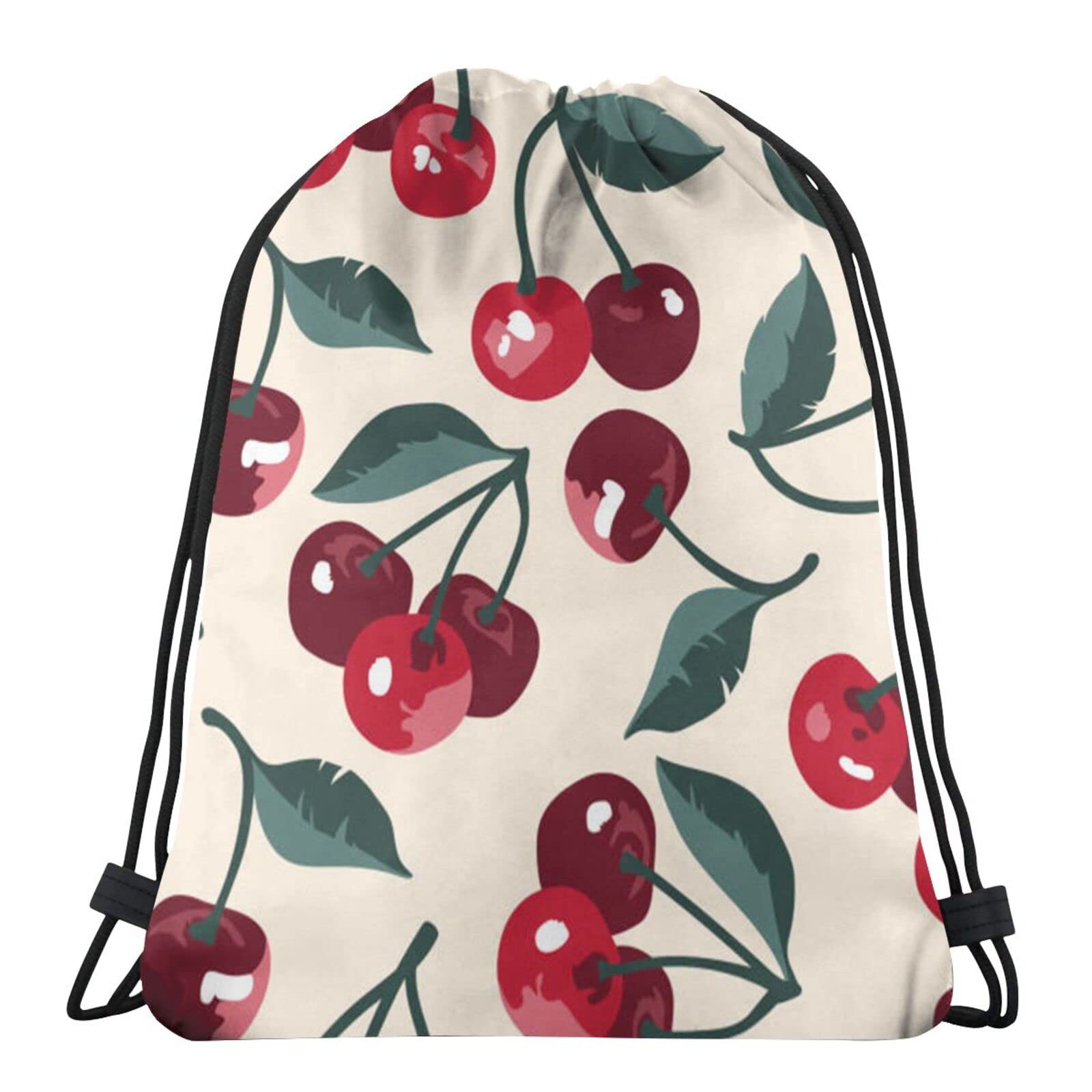 Cherry Print Drawstring Gym Bag for Men & Women - Lightweight String Backpack for Workout, Travel & Beach - Reusable Cinch Sackpack for Sports, Yoga & Outdoor Activities