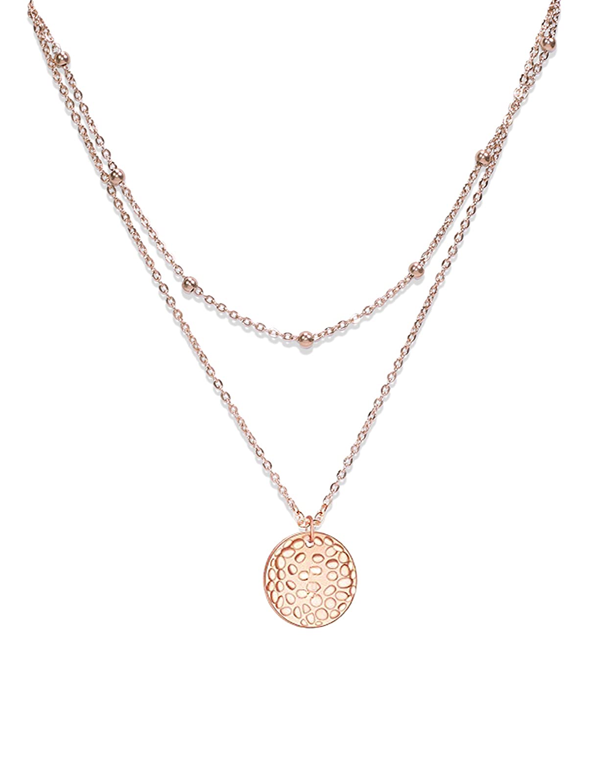 Elegant Rose Gold Layered Necklace for Women - Stainless Steel Coin Choker with Cross, Star & Circle Pendants | Perfect Gift for Mom, Girlfriend & Special Occasions