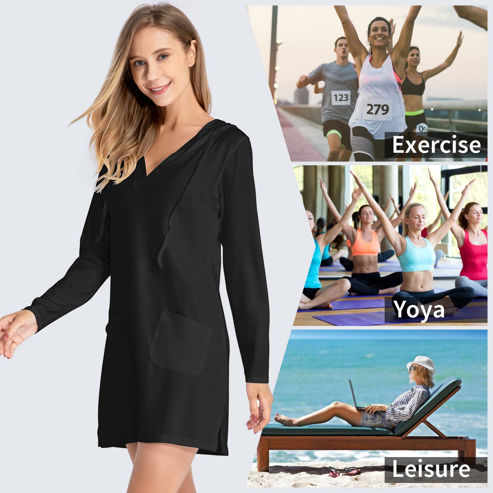 Toomett Women's UPF 50+ Sun Protection Cover-Up Dress - Long Sleeve SPF Shirt for Beach, Hiking, Running & Fishing | Lightweight Hoodie for Outdoor Activities & Water Sports