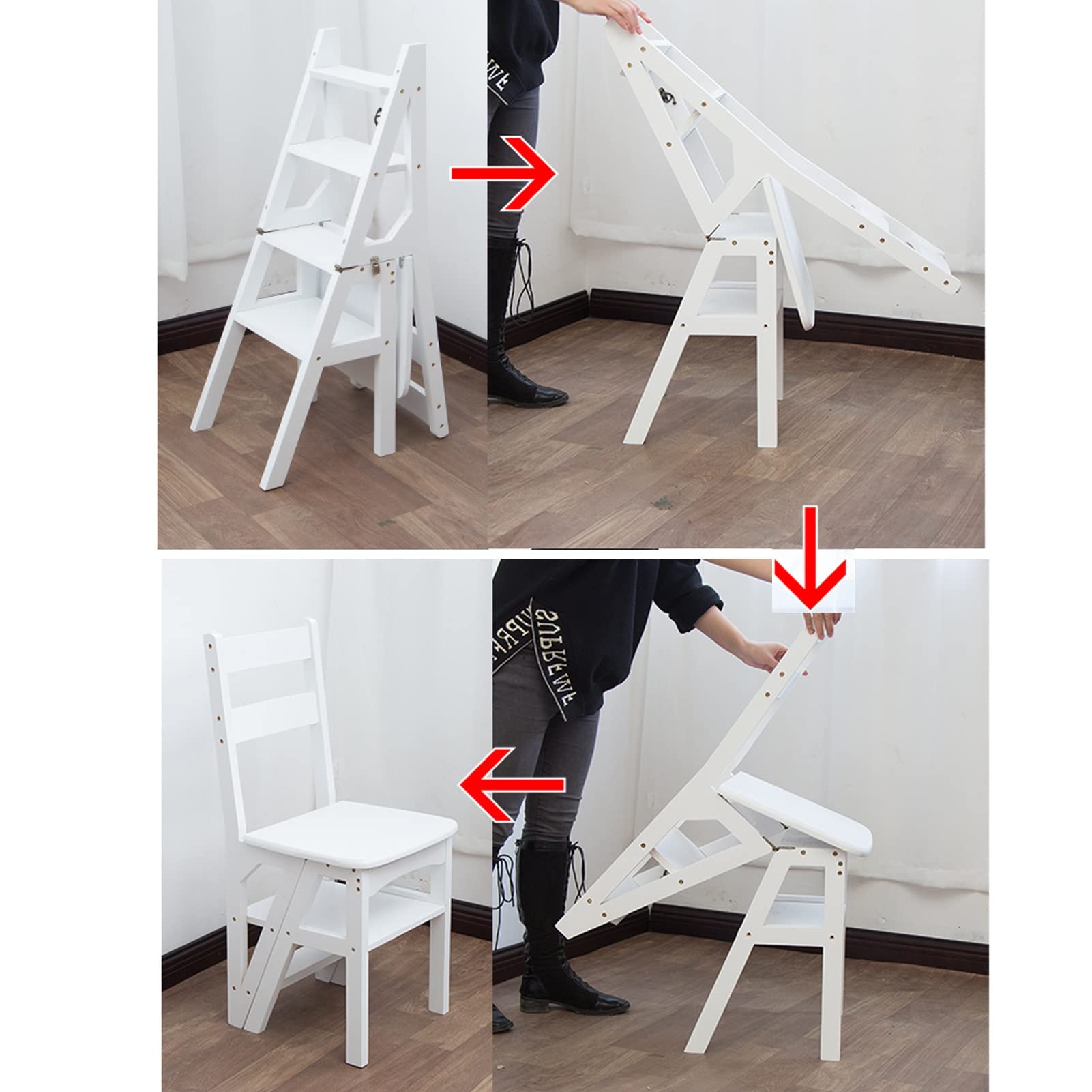 Portable Wooden Folding Step Stool - NEVKA Foldable Ladder Stool for Home, Office, and Flower Shelf Access - Perfect for Reaching High Places, Organizing, and Decorating