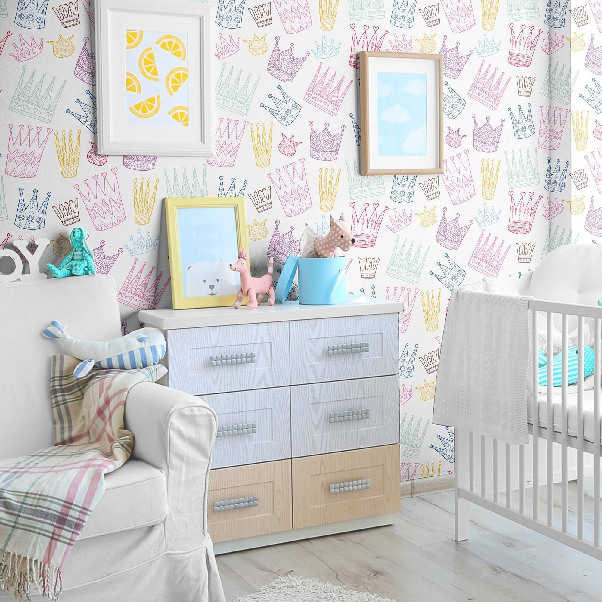 Royal Peel and Stick Removable Wallpaper for Kids - White Floral Design 0464 - Perfect for Nursery, Bedroom, and Playroom Decor