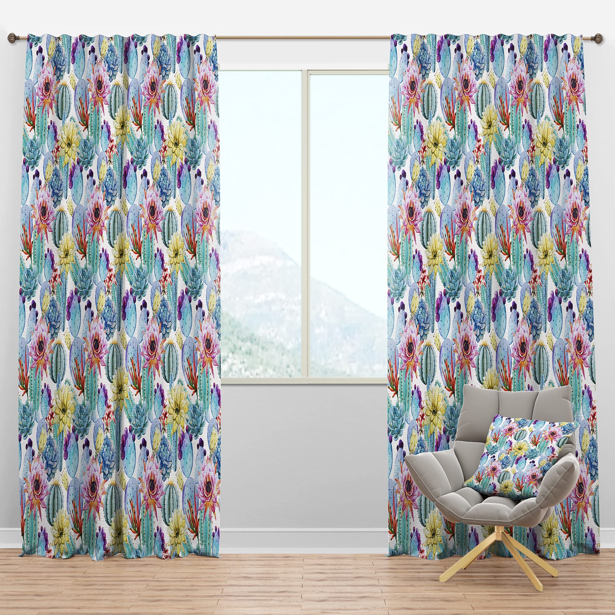 Blossoming Cactus with Tropical Flower Blackout Curtains - Thermal Insulated Single Panel (52x120 inches) for Bedroom & Living Room - Perfect for Home Decor, Sun Protection and Energy Saving