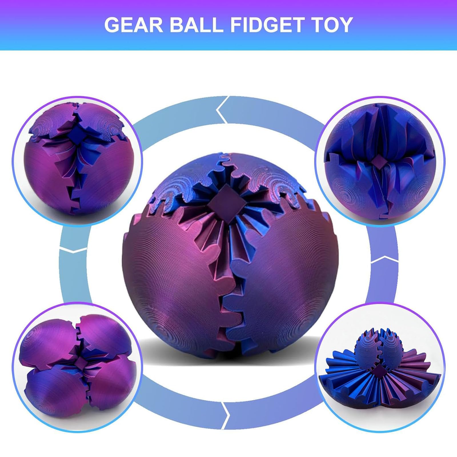 2 Packs DIY Gear Ball - 3D Printed Fidget Toy for Stress Relief, Anxiety & Focus - Spinning Gear Sphere Cube Desk Toy for Kids & Adults - Perfect Christmas Birthday Gift for Office, School, Home Use (P&G)