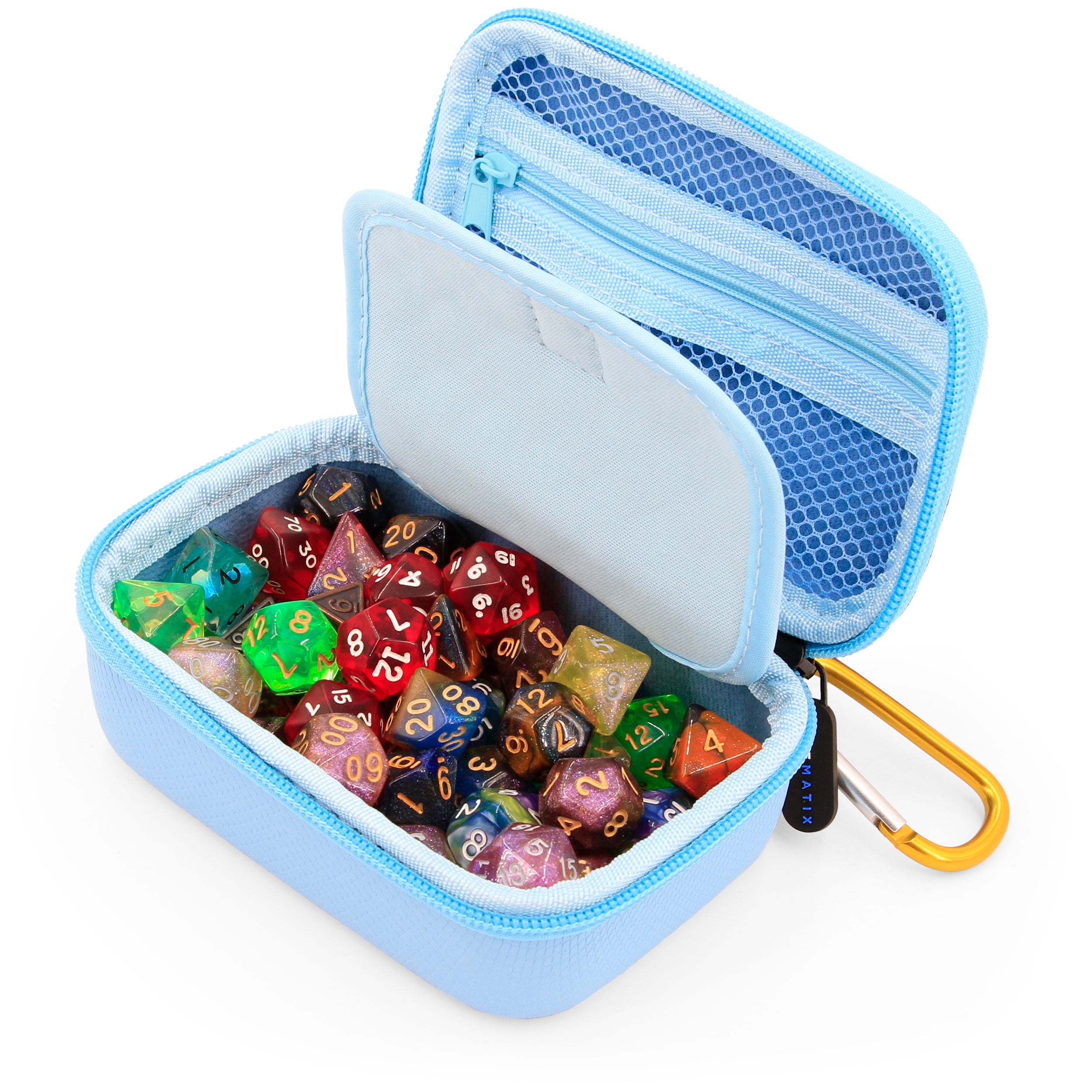 CASEMATIX Hard Shell Travel Dice Case - Padded RPG Dice Holder with Interior Divider & Wrist Strap | Protective Storage Box for Dungeons & Dragons, MTG, Board Games | Perfect for Gamer Travel & Tabletop Gaming