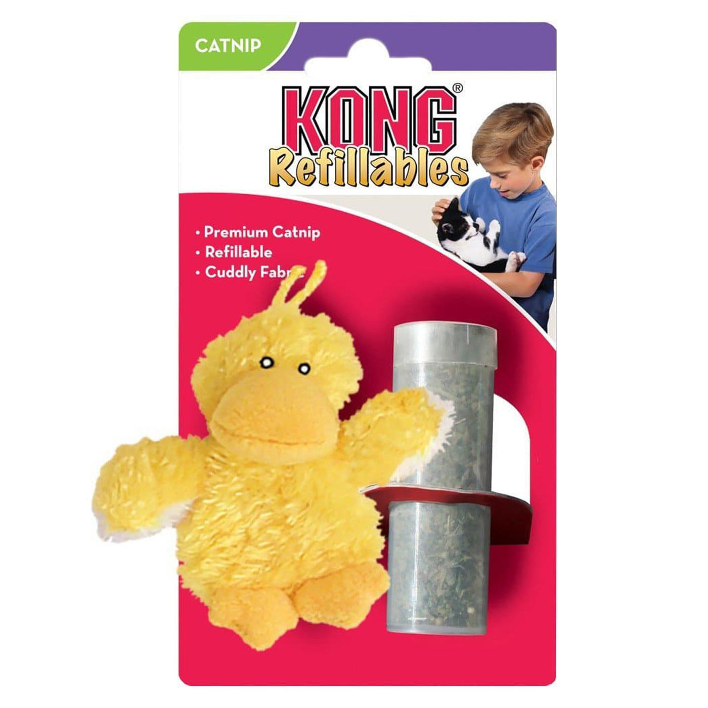 KONG Refillable Catnip Duckie Cat Toy - Durable & Fun Interactive Play for Indoor Cats - Perfect for Playtime & Training
