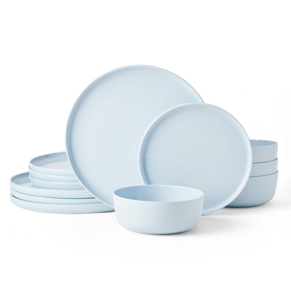 Premium 12-Piece Misty Blue Dinnerware Set - Service for 4, Elegant Porcelain Plates, Bowls & Mugs - Perfect for Family Dinners, Entertaining Guests & Holiday Gatherings