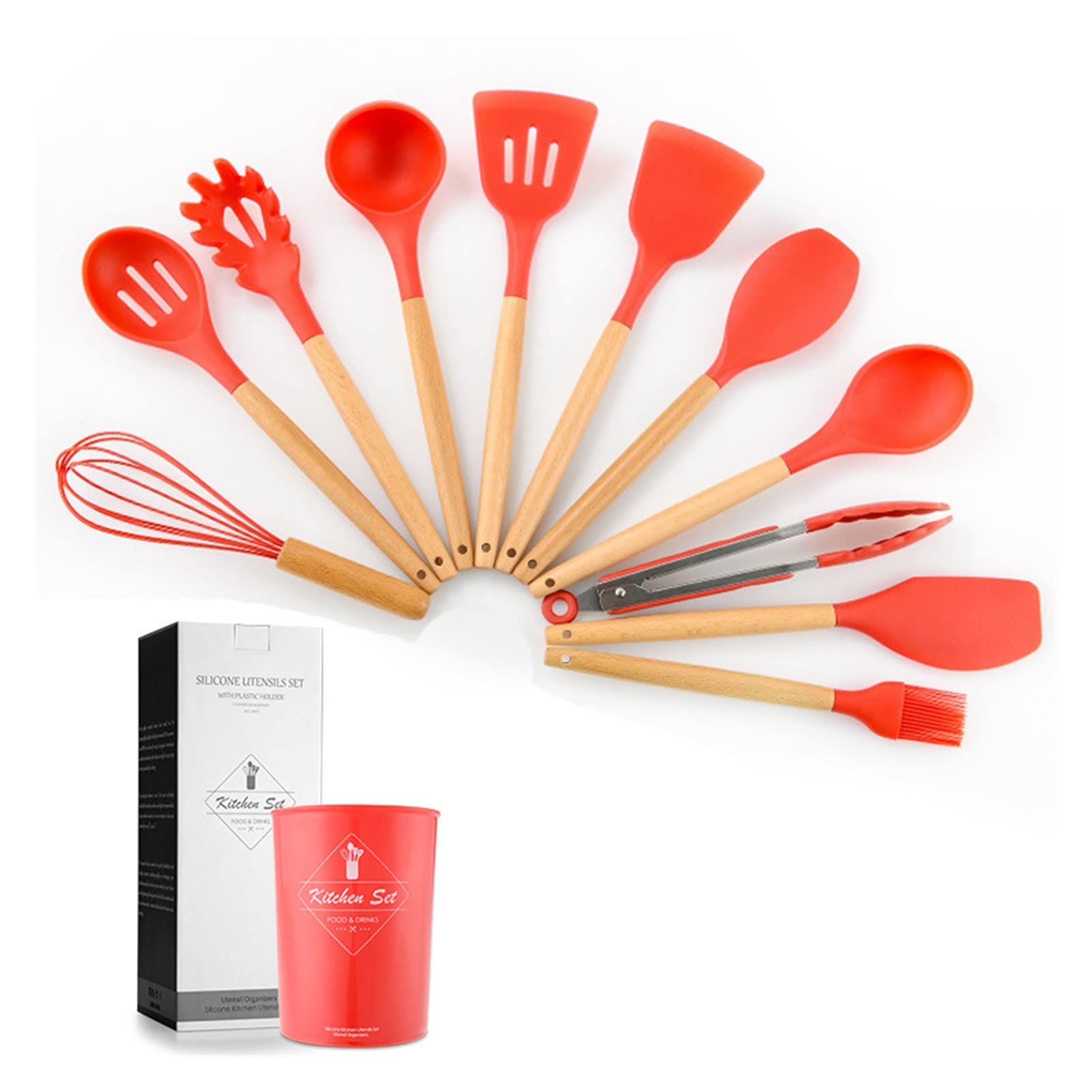 Heat-Resistant Silicone Kitchen Utensils Set - Non-Stick Cooking Tools with Ergonomic Handles (Red) - Perfect for Baking, Frying, and Everyday Meal Prep
