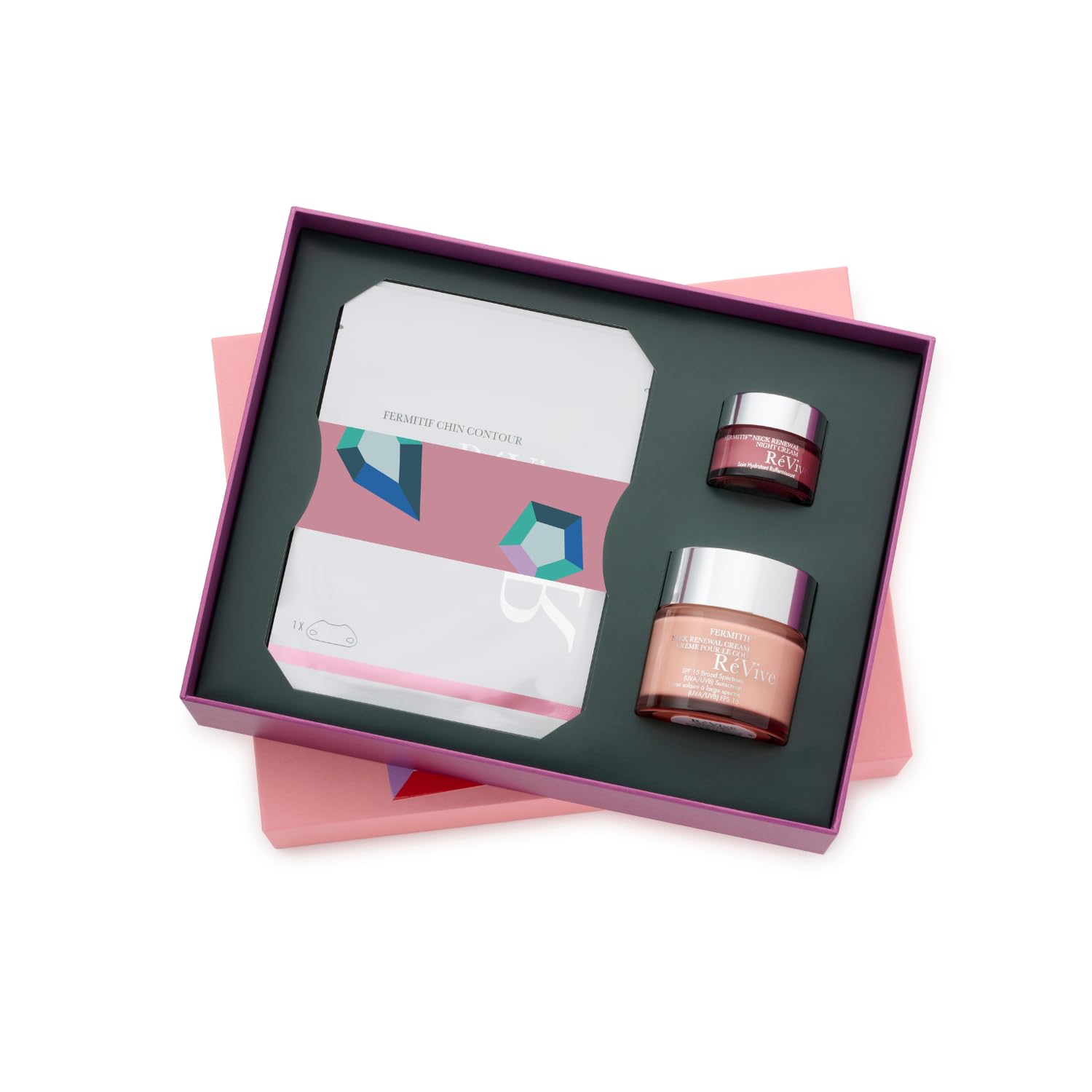 RéVive X Lele Sadoughi 3-Piece Neck Care Gift Set - Fermitif Chin Mask, Night Renewal Cream & Day Firming Cream for Double Chin & Wrinkles | Perfect for Anti-Aging Routine & Bridal Skincare Prep