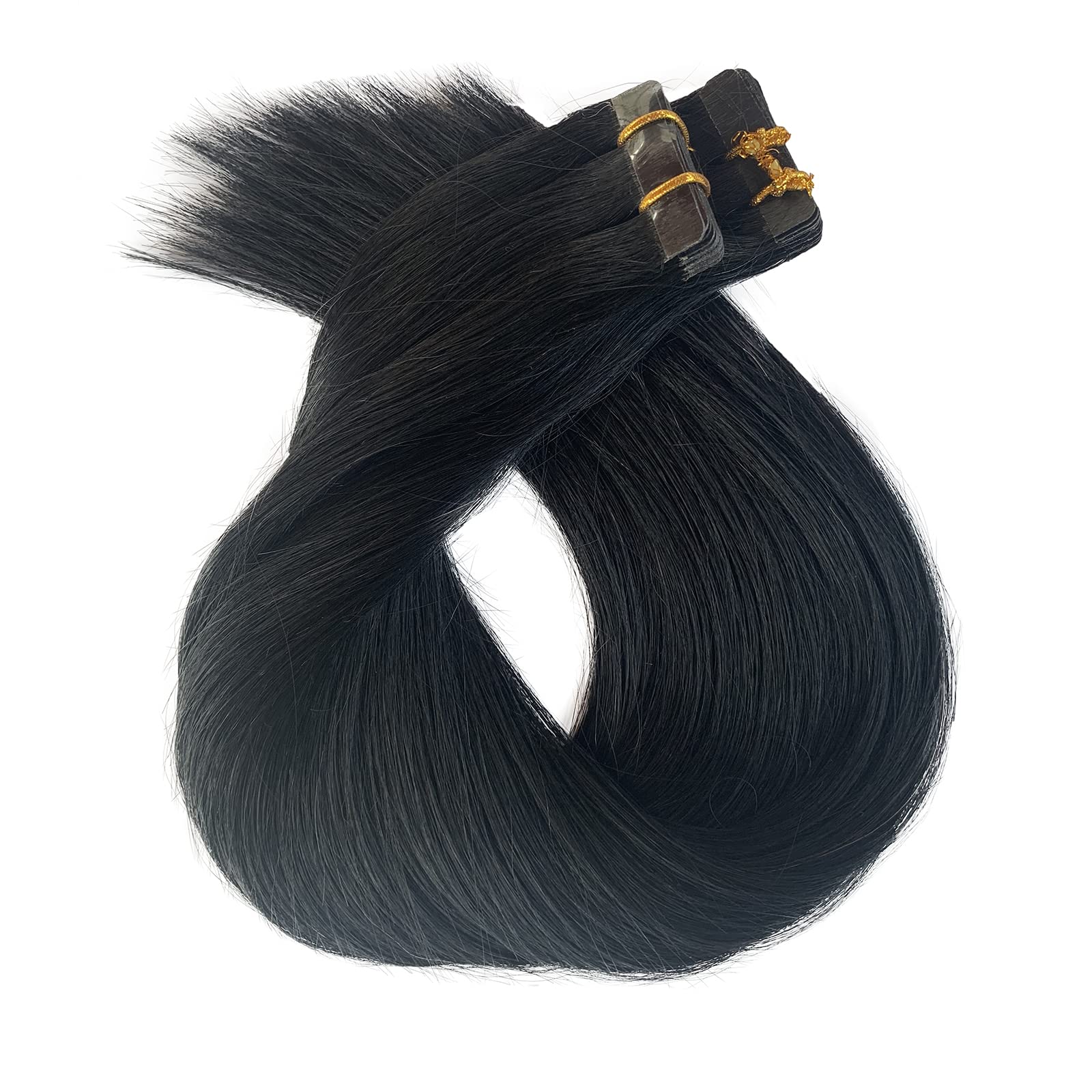 Licoville 22 Inch Tape in Hair Extensions - #1 Jet Black Straight Human Hair Extensions (60g, 20pcs) | Seamless Real Hair Tape Extensions for Women | Can Be Styled & Curled | Perfect for Daily Wear, Parties & Special Occasions