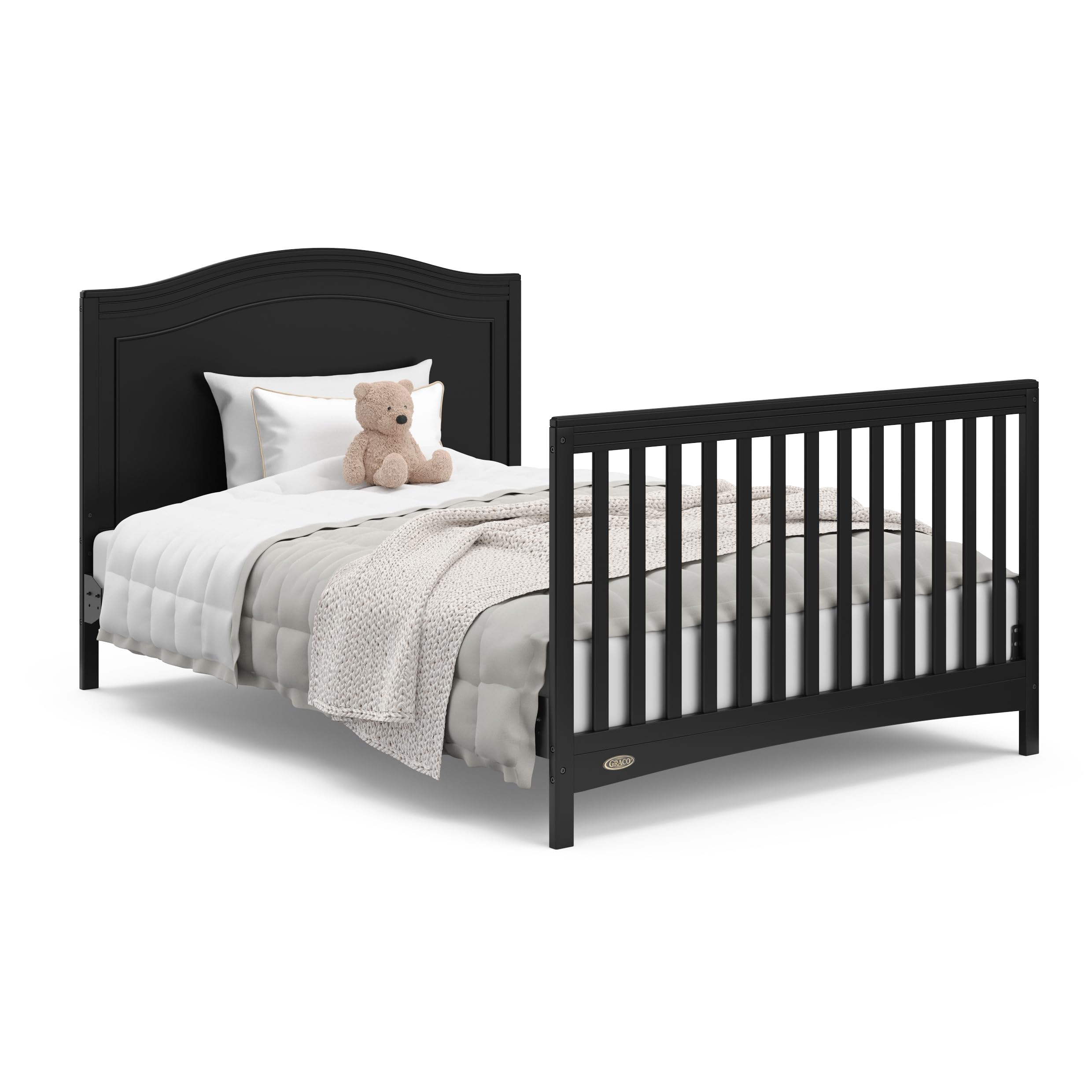 Graco Paris 4-in-1 Convertible Baby Crib in Black | GREENGUARD Gold Certified | Converts to Toddler Bed, Daybed & Full Bed | Adjustable Mattress Base | Fits Standard Crib Mattress | Perfect for Nursery, Daycare & Guest Room