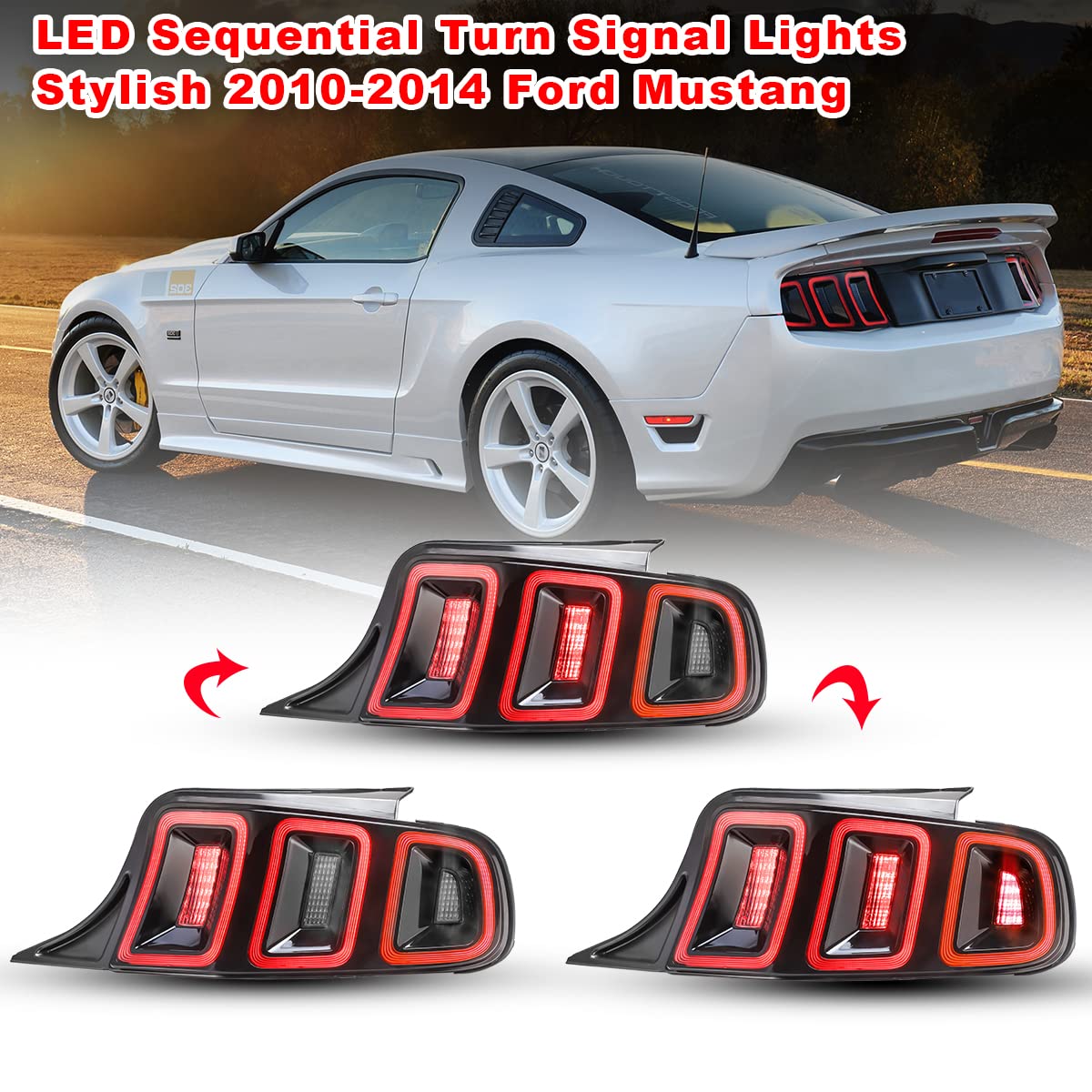 ROXX Full LED Tail Lights Assembly for 2010-2014 Ford Mustang - Sequential Turn Signals, DRL & Reverse Lights (Driver & Passenger Side) | Upgrade Your Mustang's Style & Safety for Night Driving & Car Shows