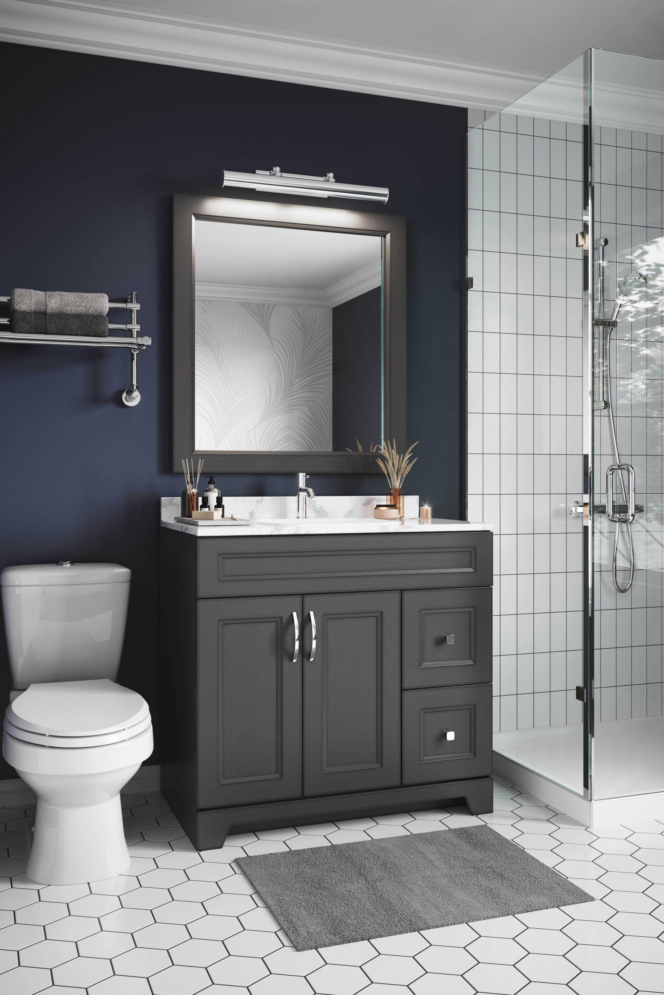 Classic 36 Inch Bathroom Vanity with Quartz Countertop - Right Side Drawers, 5 Color Options | Perfect for Modern Bathroom Remodeling & Small Space Solutions
