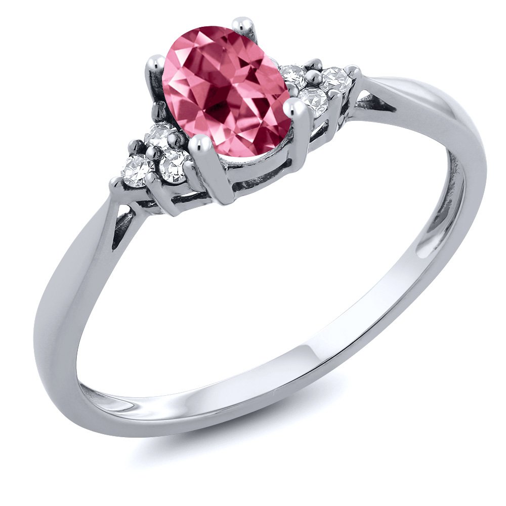 14K White Gold Oval Pink Topaz Diamond Ring Set for Women - Elegant Fashion Jewelry Gift for Anniversary, Engagement & Special Occasions