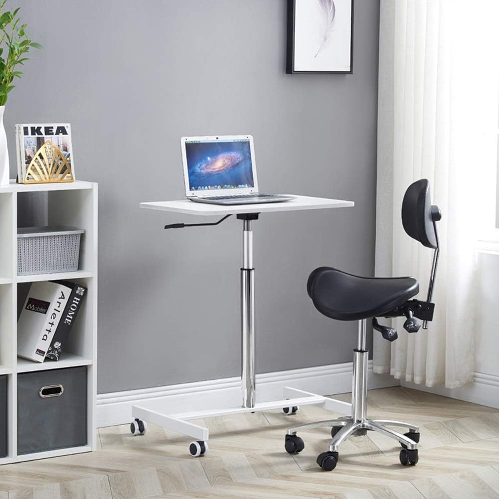POCHY Adjustable Overbed Table - Portable Standing Desk with Wheels & Carbon Steel Frame, Height Adjustable for Laptop, Reading, or Eating in Bed - Perfect for Home Office, Hospital, or Dorm Room