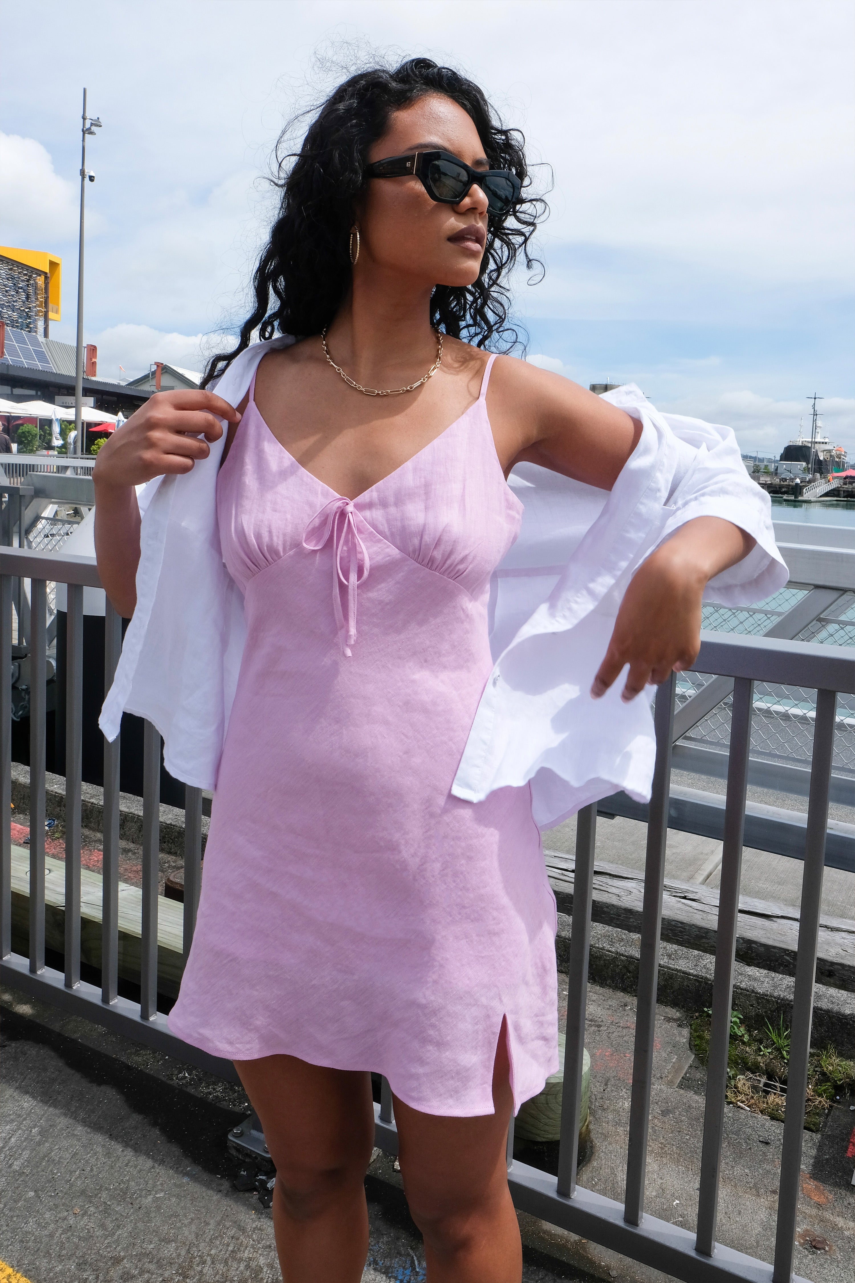 City Lilac Linen Strappy Mini Dress - Flowy Summer Sundress for Beach Vacation, Date Night & Casual Outings