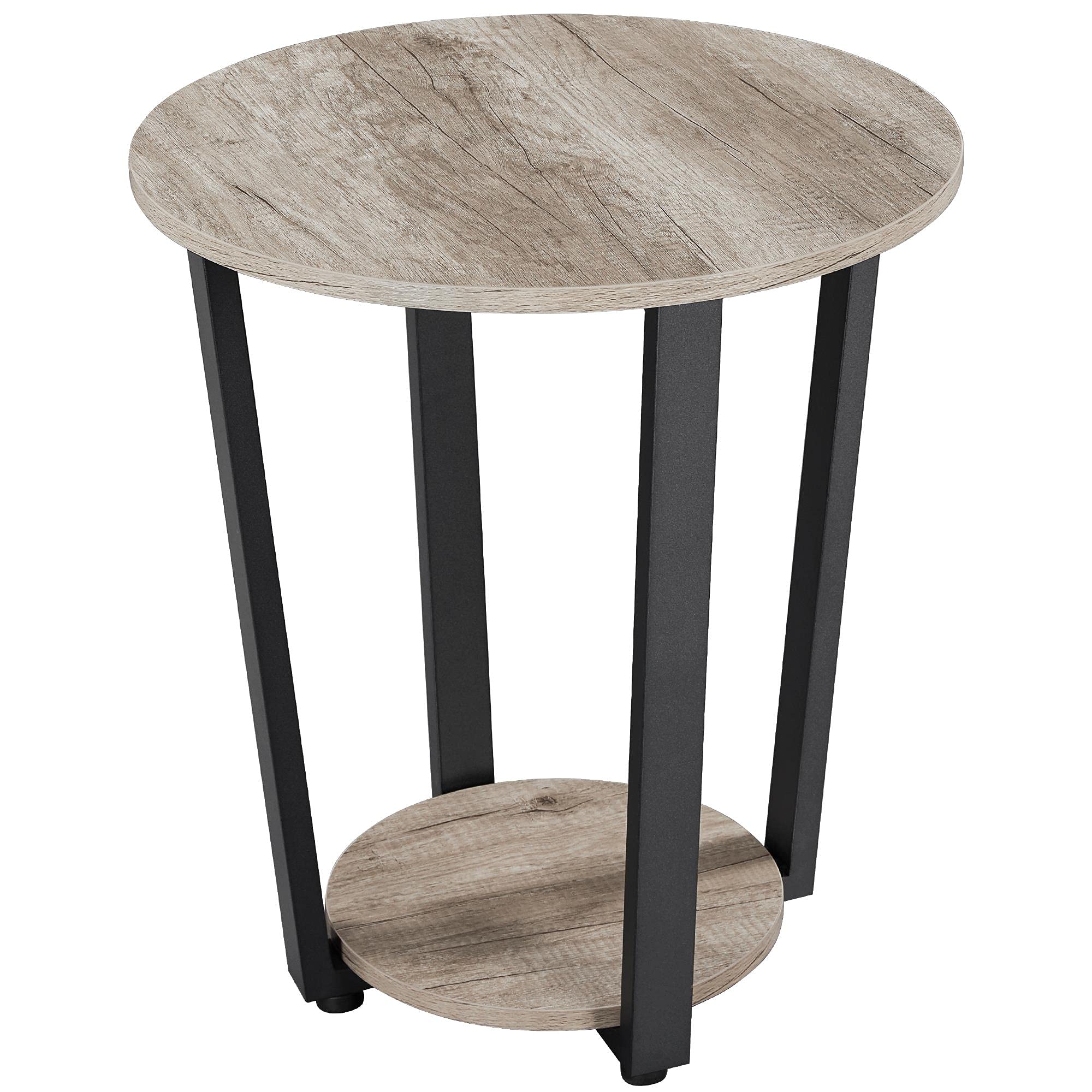 Yaheetech Farmhouse Round End Table with Storage Shelf - 2 Tier Sofa Side Table with Sturdy Metal Frame & Wood Top for Living Room, Bedroom, Small Spaces - Easy Assembly, Gray - Perfect for Coffee, Books, and Decor
