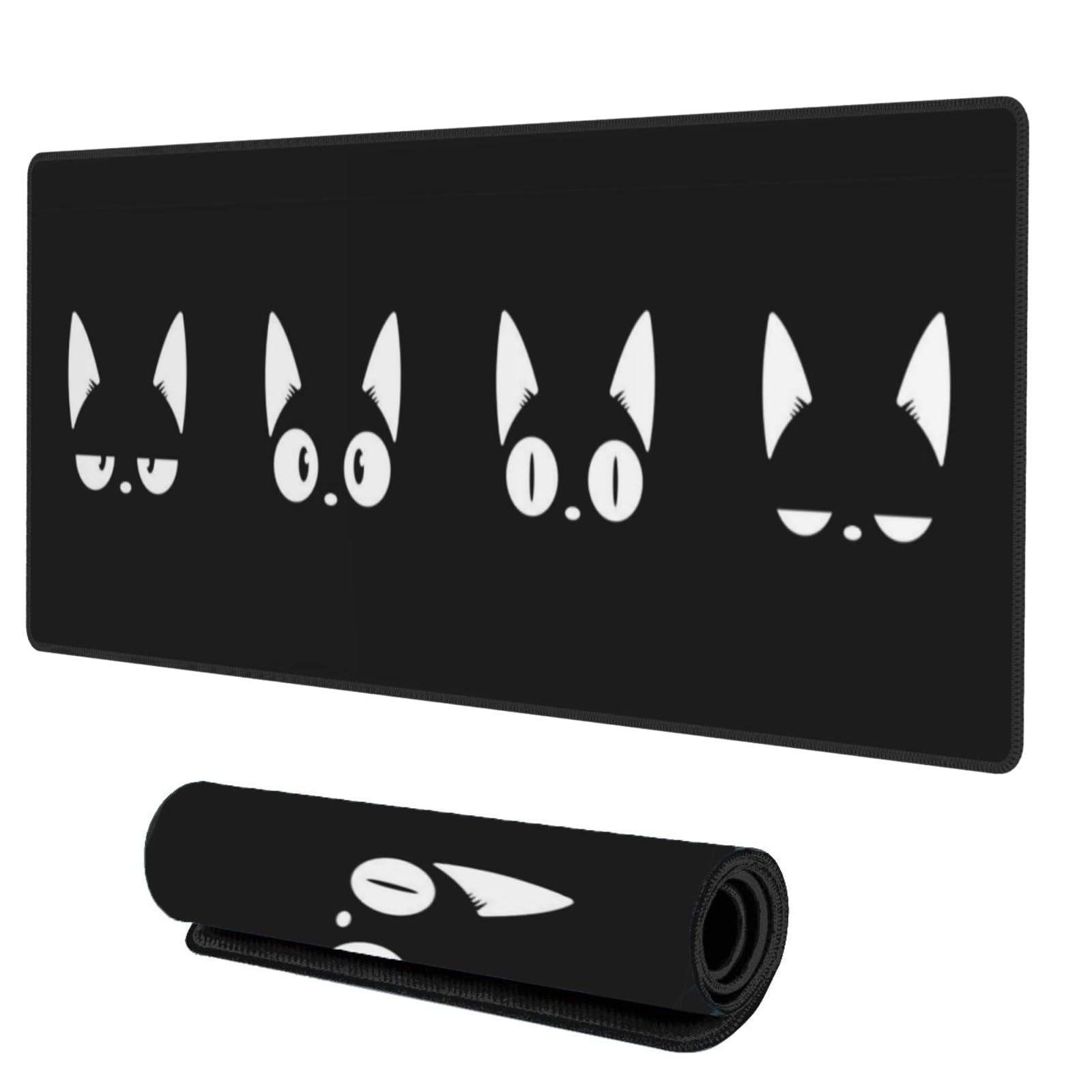 Premium Black Gaming Mouse Pad - Extra Large Extended Mouse Mat with Stitched Edges (31.5x11.8 Inch) - Cute Cat Face Design for PC & Laptop Gamers - Perfect for Gaming Setups, Office Work & Home Desks