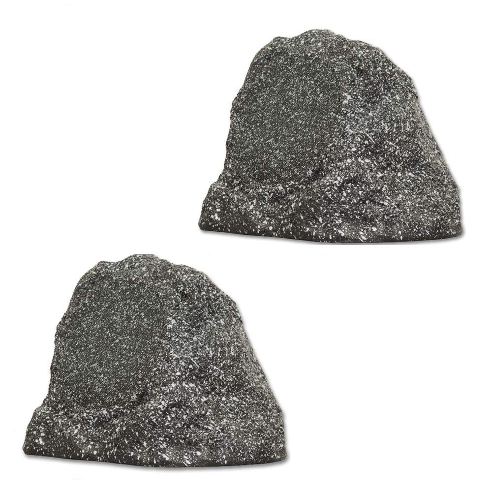 Theater Solutions by Goldwood B61GG Wireless Rechargeable Bluetooth Outdoor 6.5 Inch Rock Speaker System – Granite Gray, Set of 2, 200 Watts - Perfect for Patio, Garden, Poolside & Backyard Entertainment