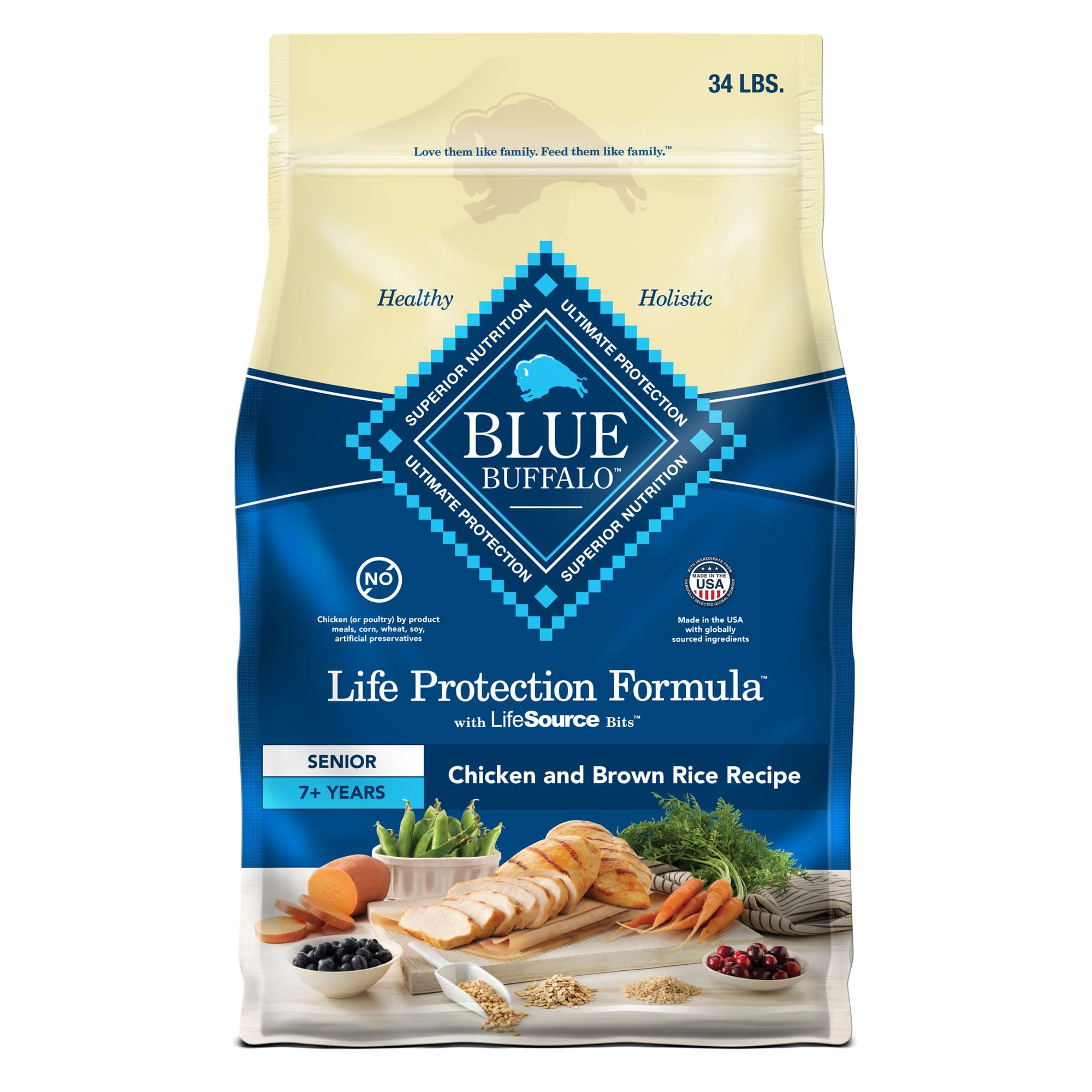 Blue Buffalo Life Protection Formula Senior Dry Dog Food for Joint Health & Mobility - Natural Chicken & Brown Rice Recipe, 34lb Bag | Ideal for Aging Dogs with Arthritis or Mobility Issues