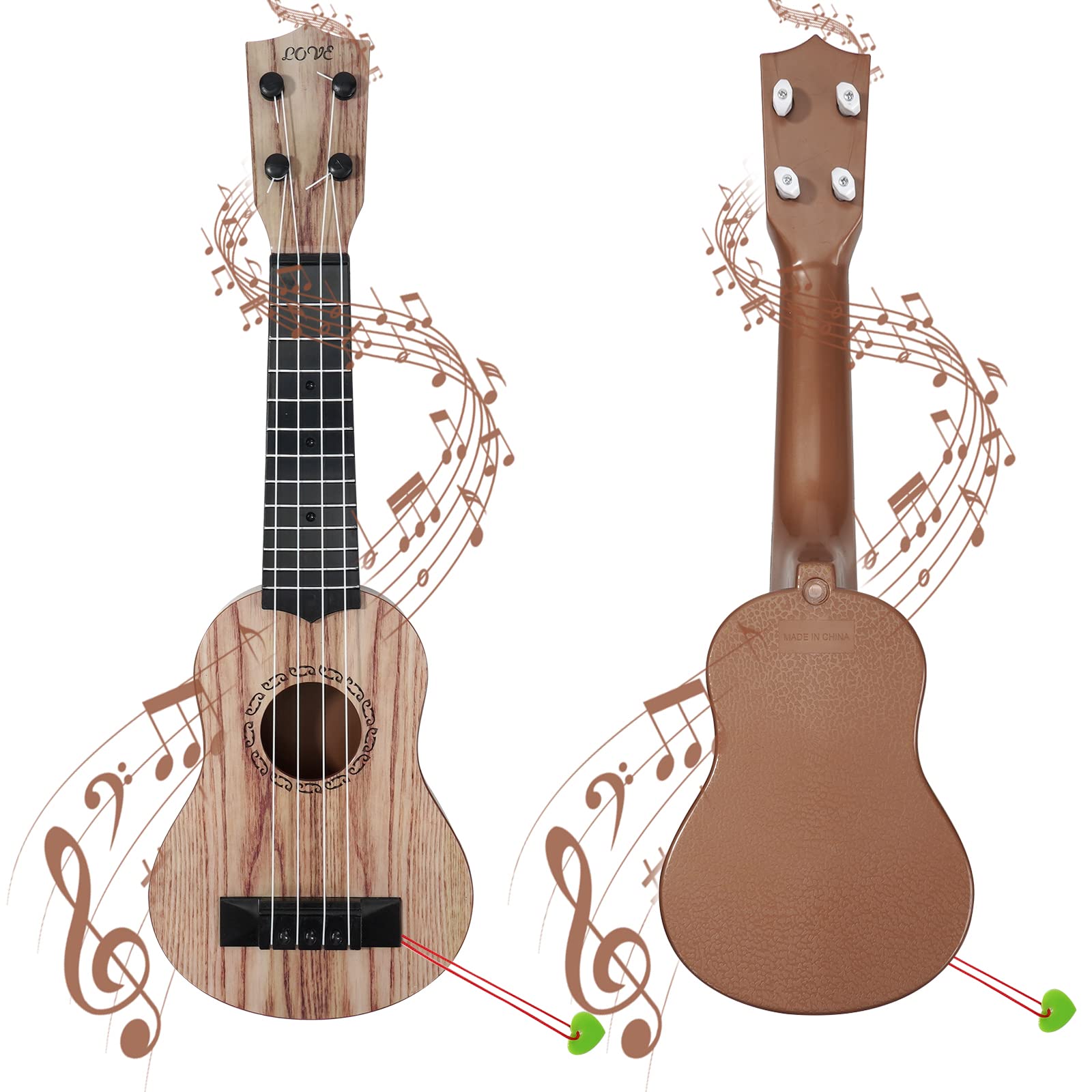 Raimy 17 Inch Kids Ukulele Guitar - 4 String Mini Guitar for Children | Beginner Musical Instrument & Educational Toy with Picks for Toddlers, Boys & Girls (Koa Color) | Perfect for Music Lessons, Birthday Gifts & Early Childhood Development