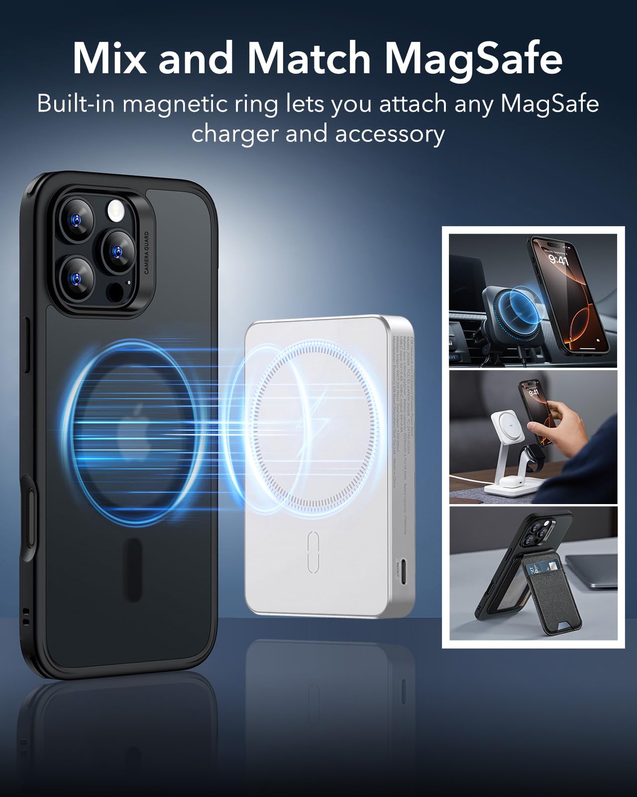 ESR Magnetic Phone Case for iPhone 16 Pro - Military-Grade Shockproof Protection, MagSafe Compatible, HaloLock Hybrid Design in Frosted Black | Perfect for Everyday Use, Travel & Outdoor Activities