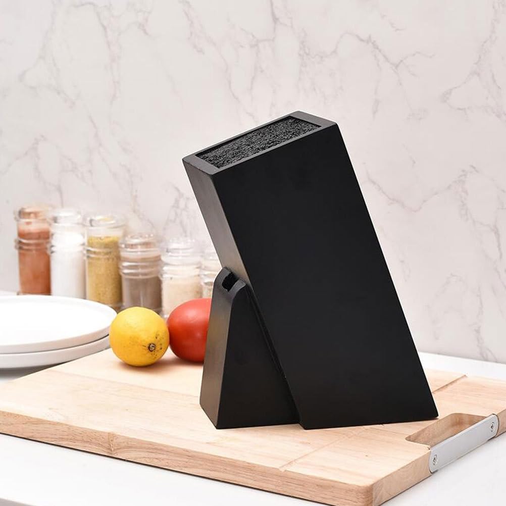 Premium Wooden Knife Block Organizer - Universal Kitchen Storage Holder for Knives & Utensils - Multi-Functional Household Rack (Black) - Perfect for Countertop Organization & Kitchen Decluttering