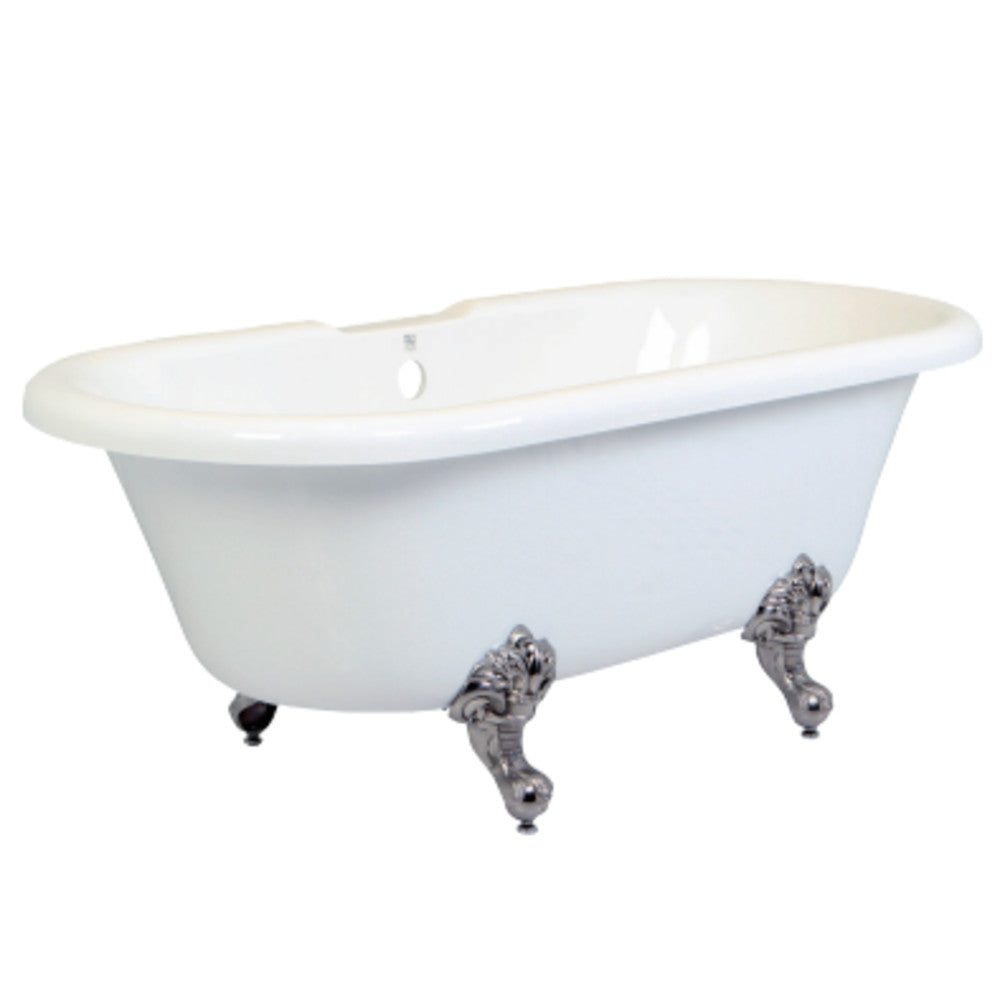 Aqua Eden 67 Inch Acrylic Clawfoot Bathtub - Freestanding Double Ended Soaking Tub with Polished Brass Feet (No Faucet Holes) - Perfect for Vintage Bathroom & Spa Retreats