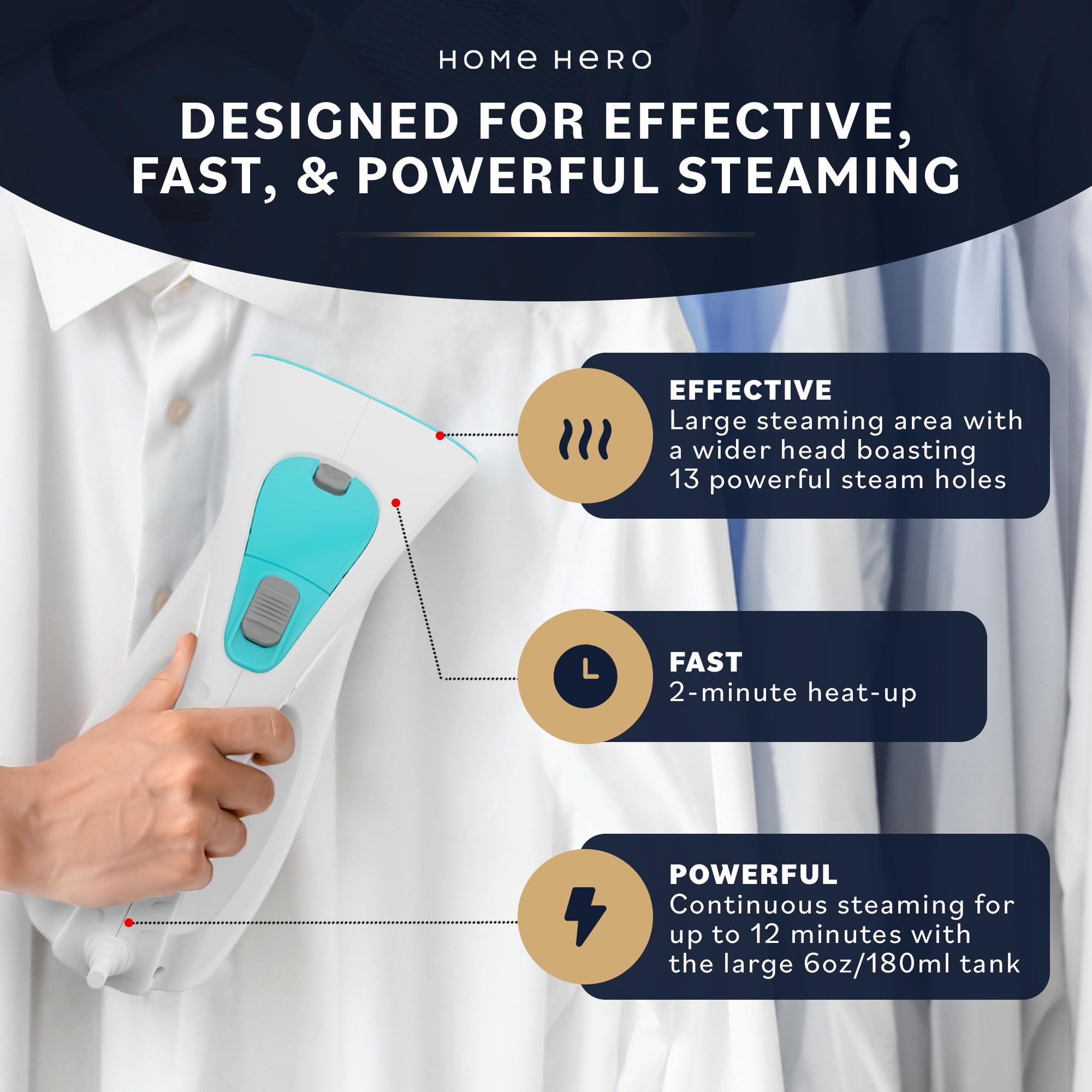 Portable Handheld Clothes Steamer - 3-in-1 Travel Garment Steamer with 180ml Tank, Wrinkle Remover & Fabric Refresher (Blue) | Perfect for Home, Office, Travel & Quick Outfit Prep