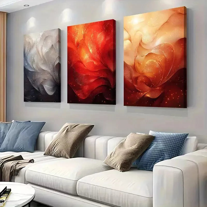 3-Piece Vibrant Swirl Wall Art Set - Blue, Red & Gold Framed Canvas (50x70cm) | High-Quality Australian Made Prints | Ready to Hang | Perfect for Living Room, Bedroom & Office Decor