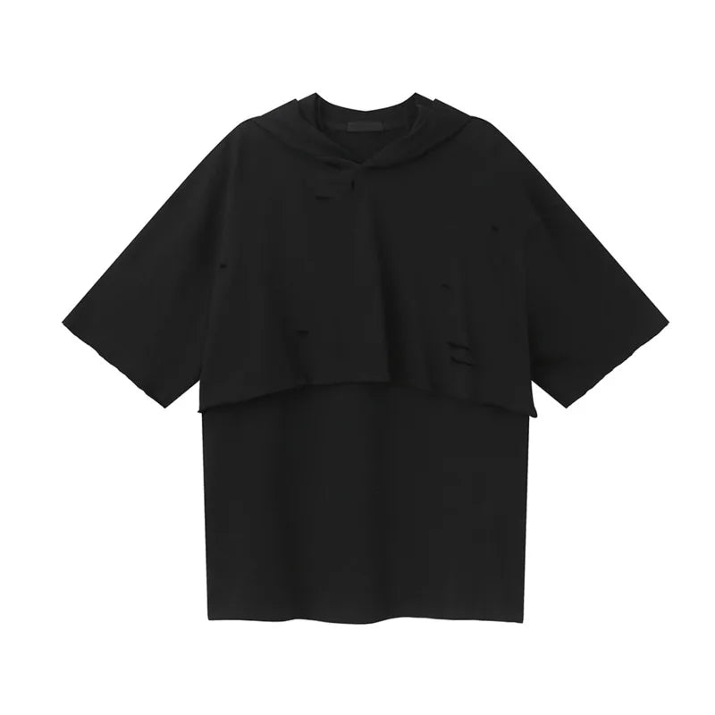 American Design Men's Casual T-Shirt - Round Neck Short Sleeve Loose Fit Pullover Top with Hood Hole | Summer Fashion Tee for Streetwear, Gym & Everyday Wear | Style 9C6376