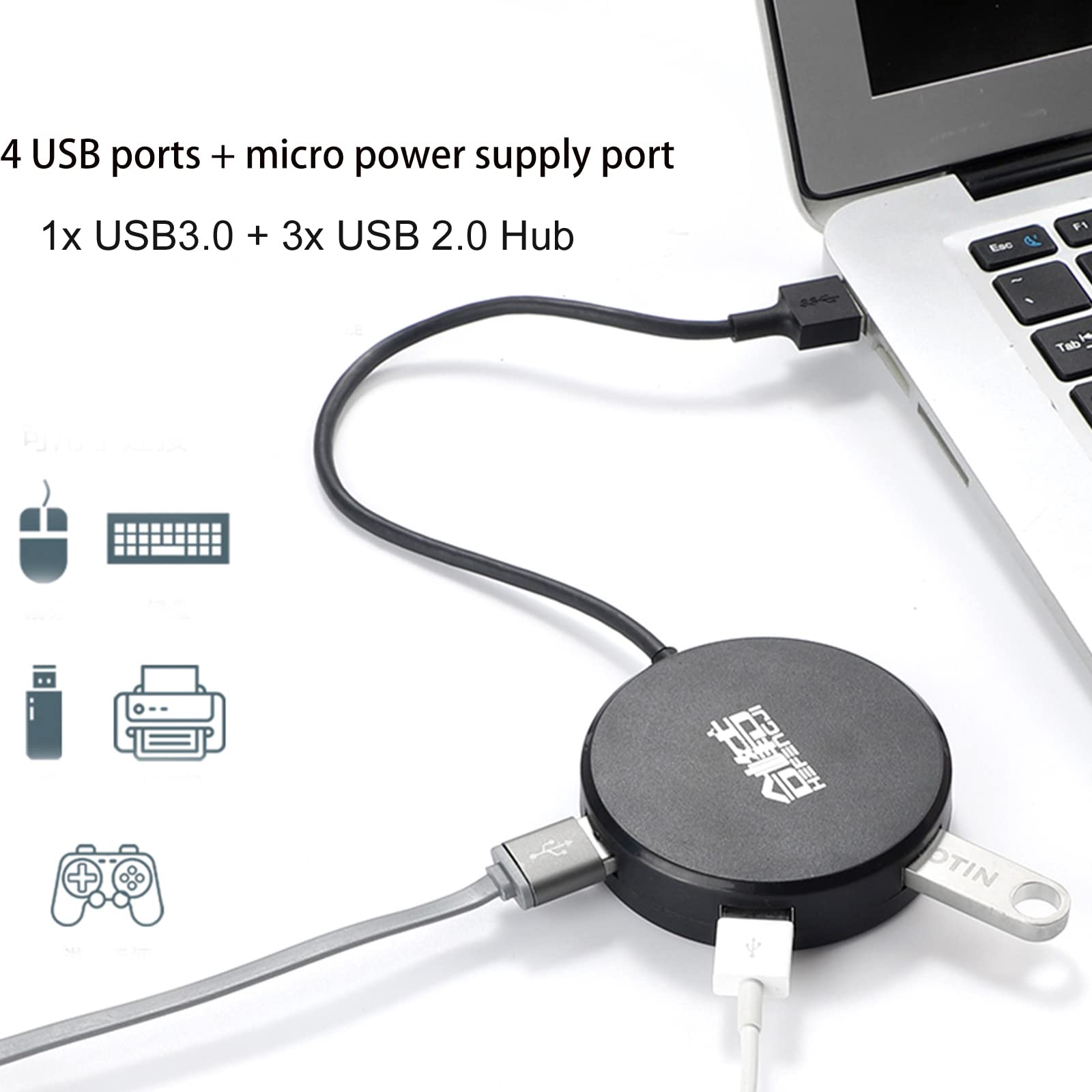 4-Port USB 3.0 Hub - Fast Charging & Data Transfer for Laptop/PC