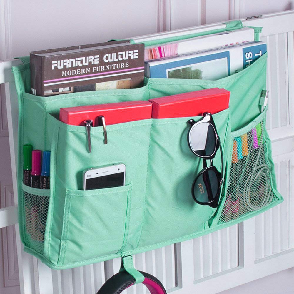 Sugaroom Bedside Storage Caddy - Hanging Bunk Bed Organizer with Pockets for College Dorm, Hospital Bed Rails, Baby Crib & Camping | Perfect for Storing Books, Phones & Essentials (Green)