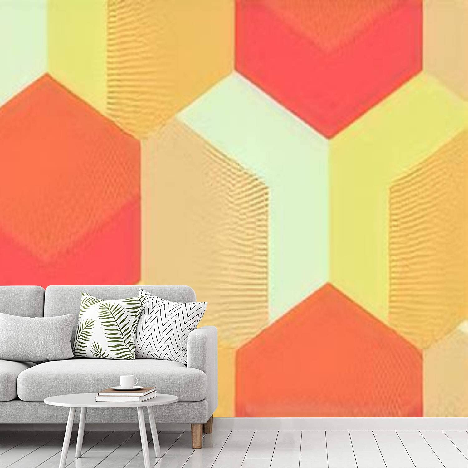 50s Style Geometric Hexagon Peel and Stick Wallpaper - Self-Adhesive Removable Contact Paper in Orange Shades for Home, Bedroom & Living Room Decoration | Perfect for Accent Walls, DIY Projects & Rental Friendly Spaces