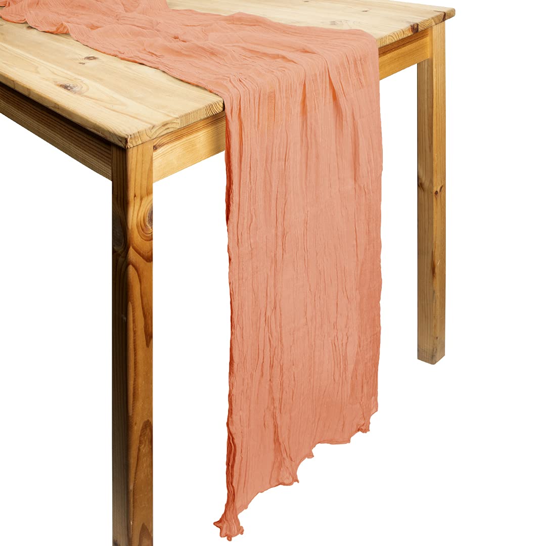 Koyal Wholesale Extra Long Dark Orange Gauze Table Runner 28.3 x 157-Inch - Farmhouse Cheesecloth Tablecloth for Rustic Weddings, Boho Parties & Holiday Dining Decor