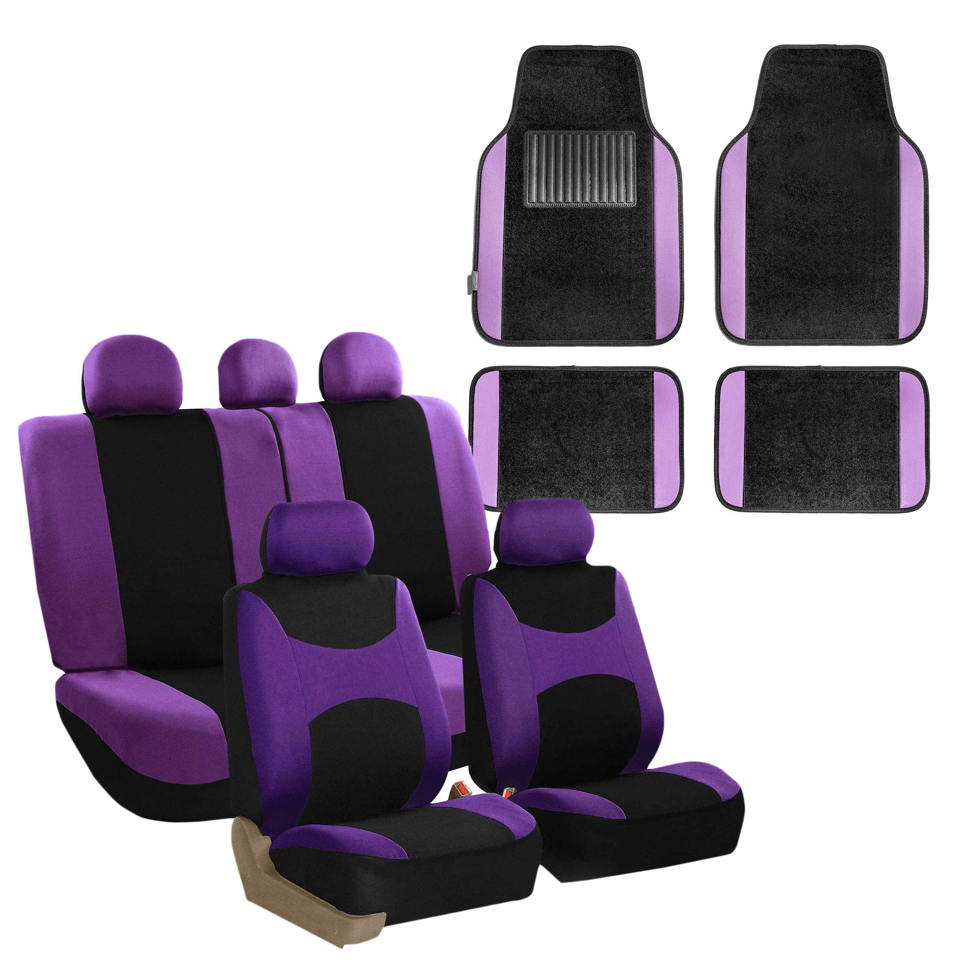 TLH Light Breezy Purple Car Seat Covers Full Set - Airbag Compatible, Carpet Floor Mats & Interior Accessories - Universal Fit for Cars, Trucks & SUVs | Perfect for Road Trips, Daily Commutes & Protecting Your Vehicle Seats