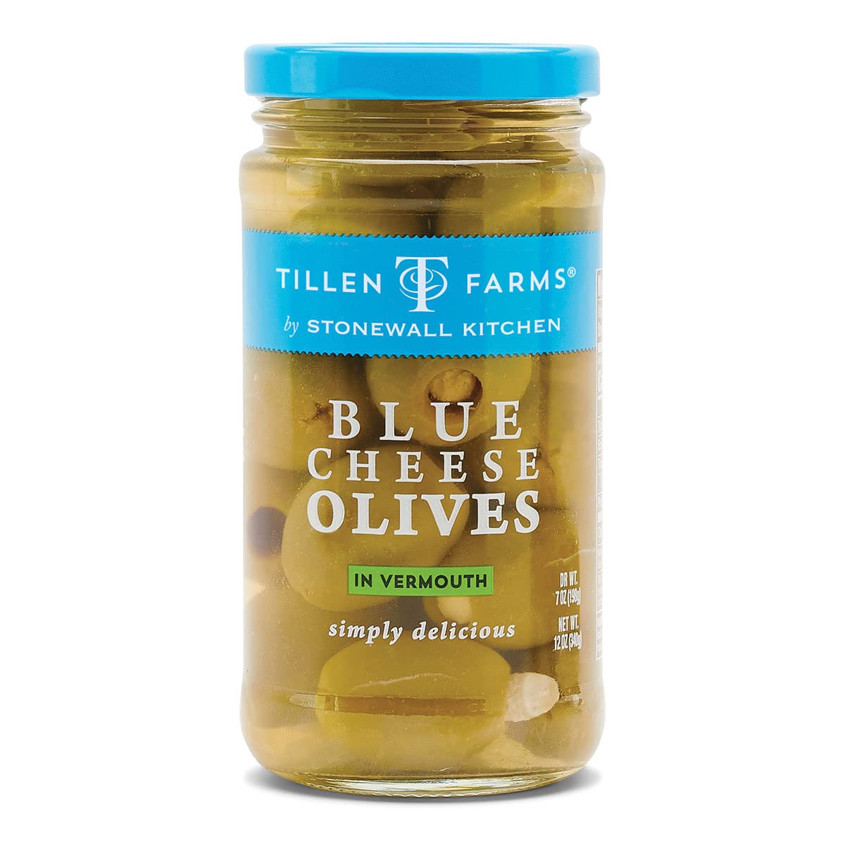 Tillen Farms Blue Cheese Stuffed Olives - 12 oz Jar | Gourmet Snack for Charcuterie Boards, Cocktails & Party Platters