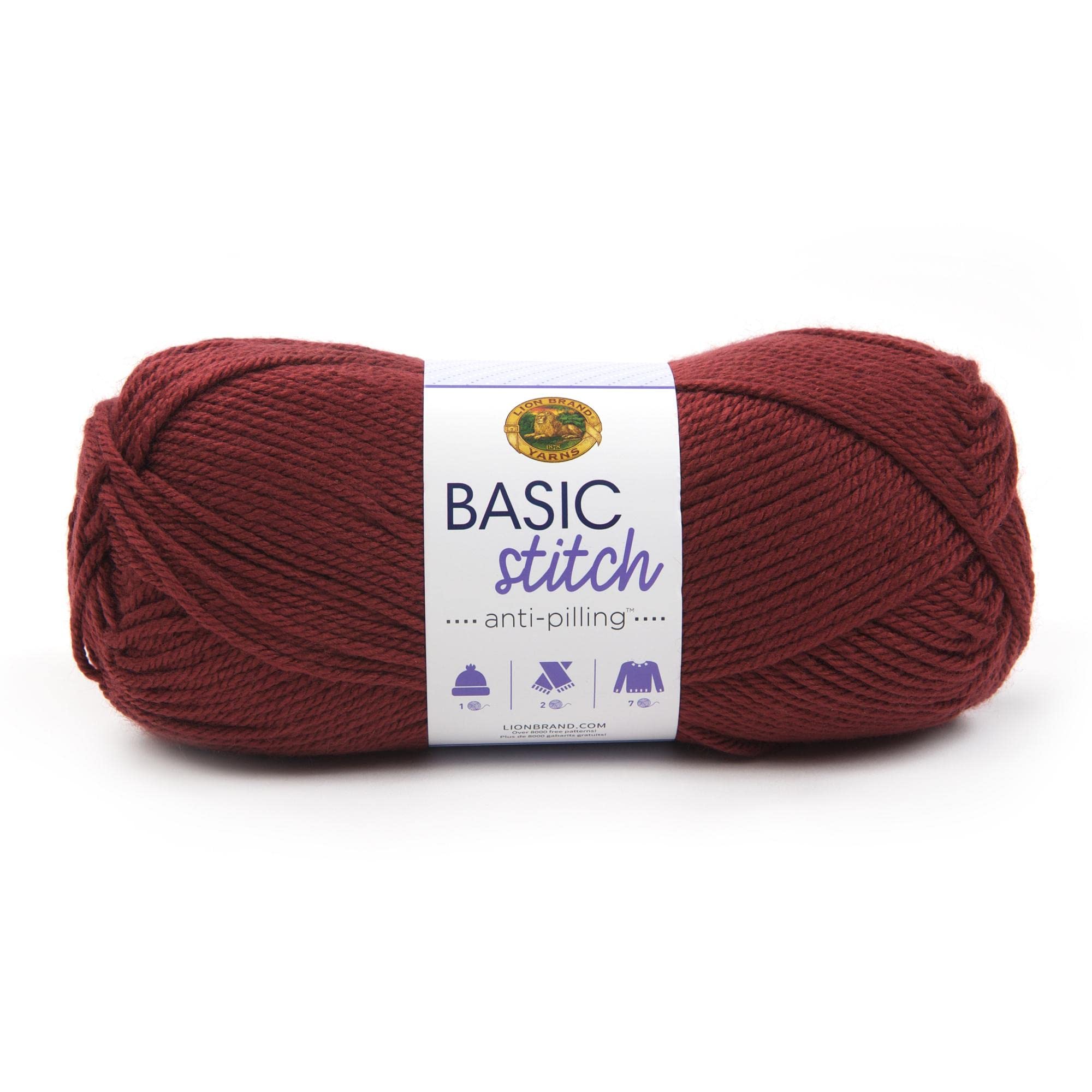 Lion Brand Yarn Basic Stitch Anti-Pilling Knitting & Crochet Yarn - 1 Pack Pomegranate Red - Soft Premium Yarn for Scarves, Hats & Blankets