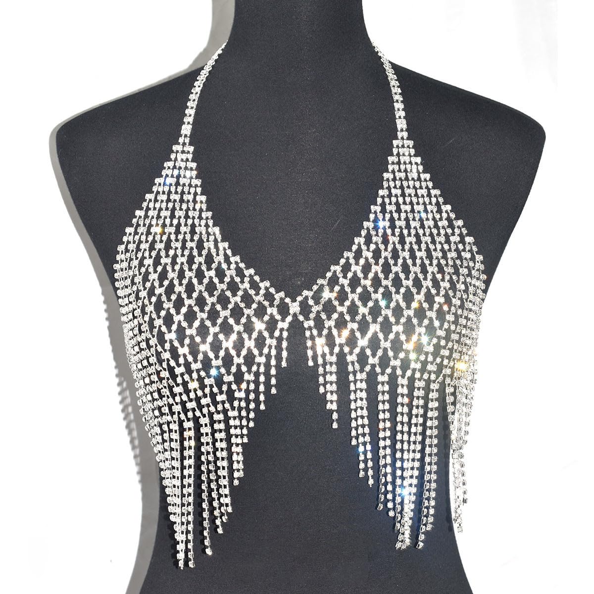 Sexy Silver Rhinestone Body Chain Jewelry for Women - Belly Bra Chain Bikini Accessory for Beach, Rave, Party & Festival Outfits