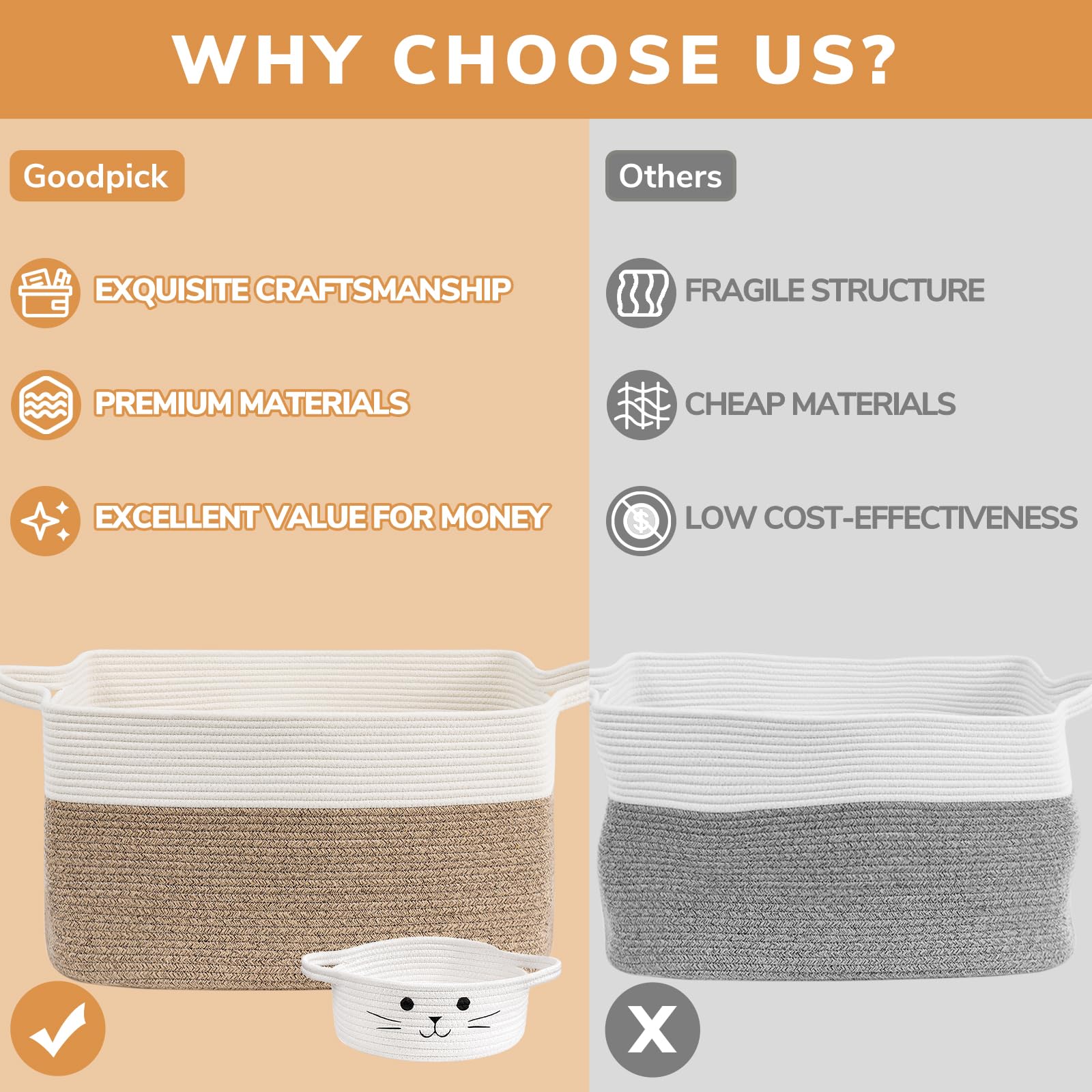 Goodpick Large Storage Basket for Blankets, Toys & Baby Laundry - Nursery & Home Organizer