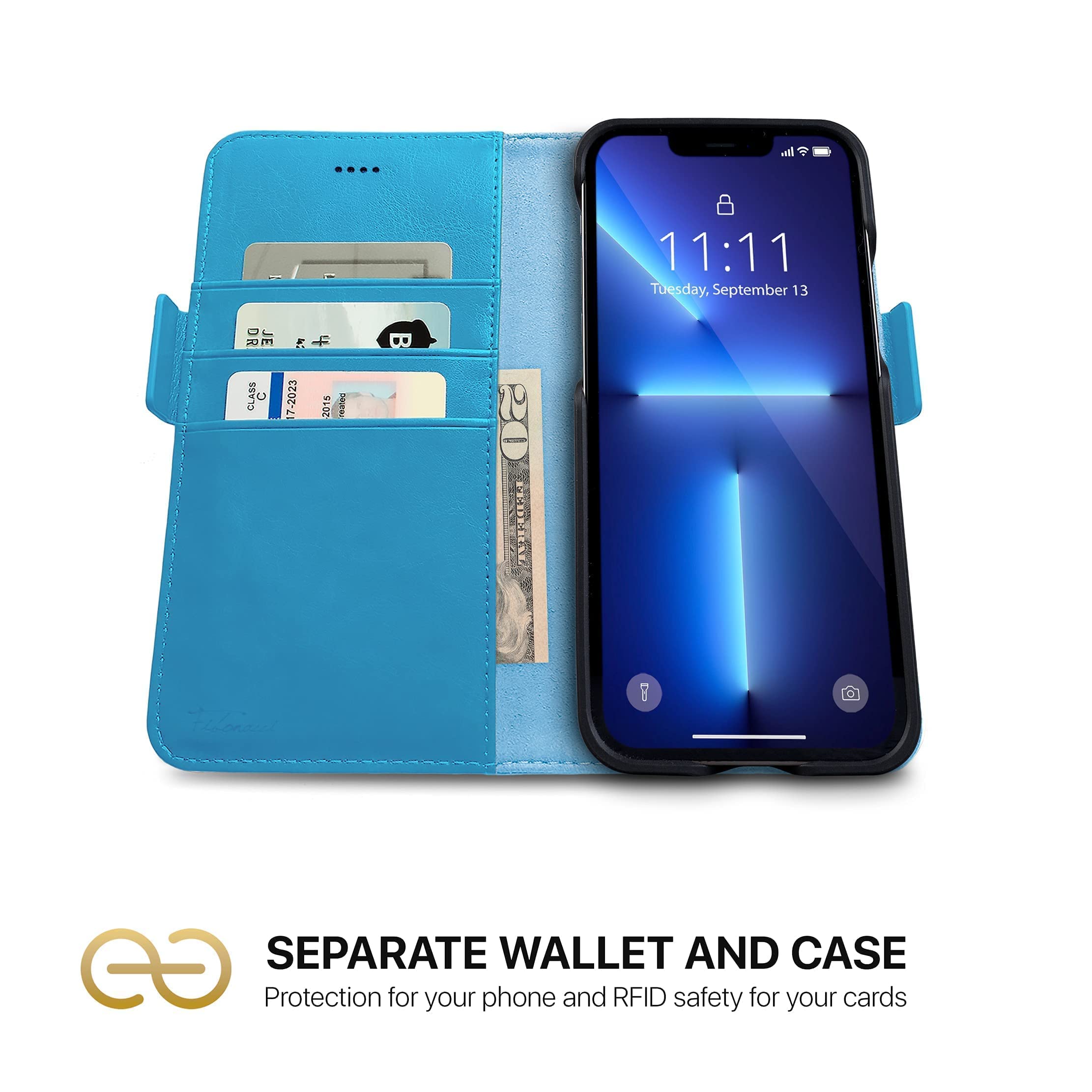 Fibonacci Wallet Case for iPhone 13 Pro Max & Euclid Hard Cover Case for MacBook Air 13 Inch - Sky Blue | Premium Protective Phone & Laptop Case Bundle | Perfect for Work, Travel and Everyday Use