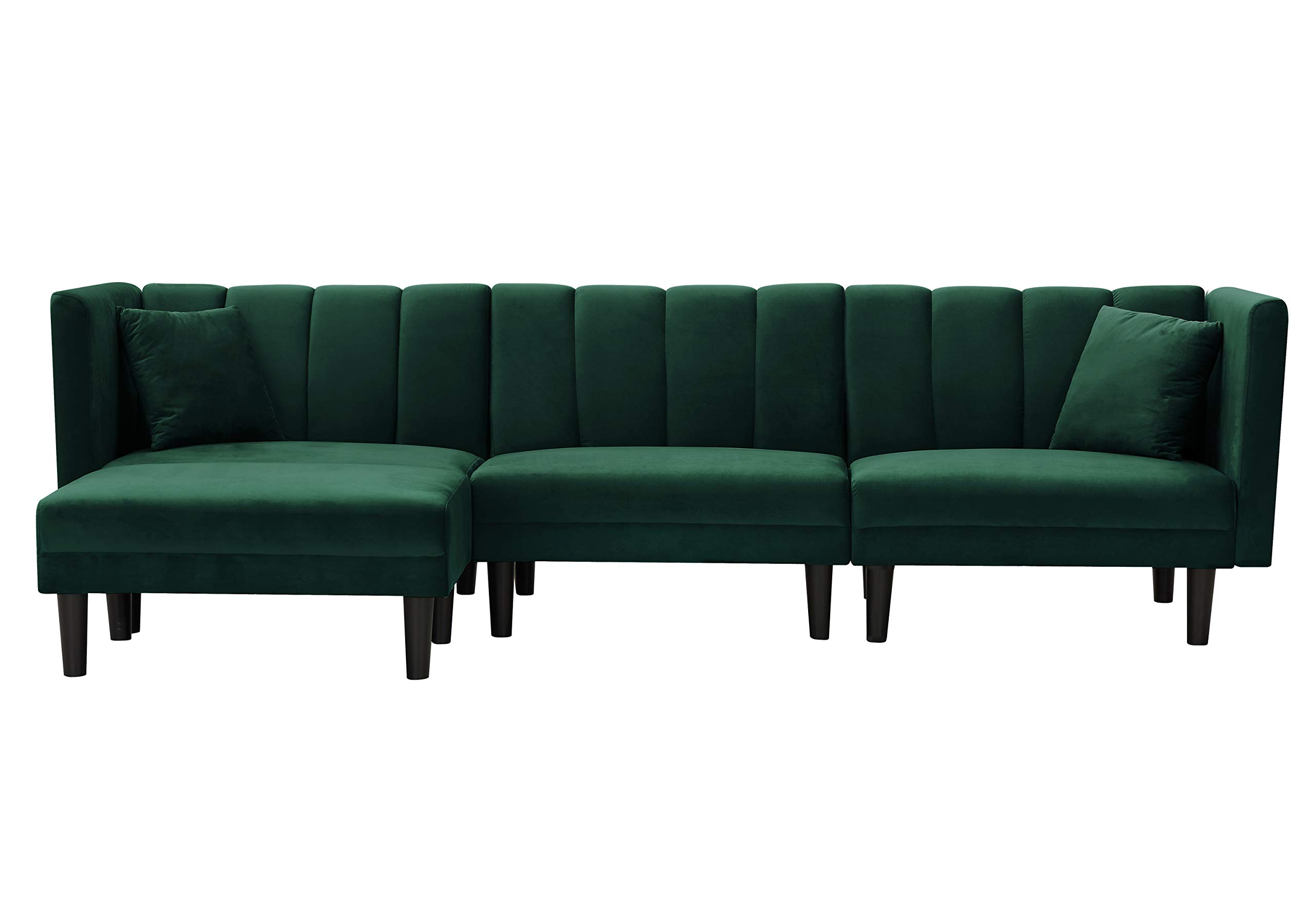 Modern Velvet L-Shaped Sectional Sofa - Green Upholstered Couch for Small Spaces, Apartments & Living Rooms | Comfortable Lounge Seating for Relaxing, Entertaining & Movie Nights