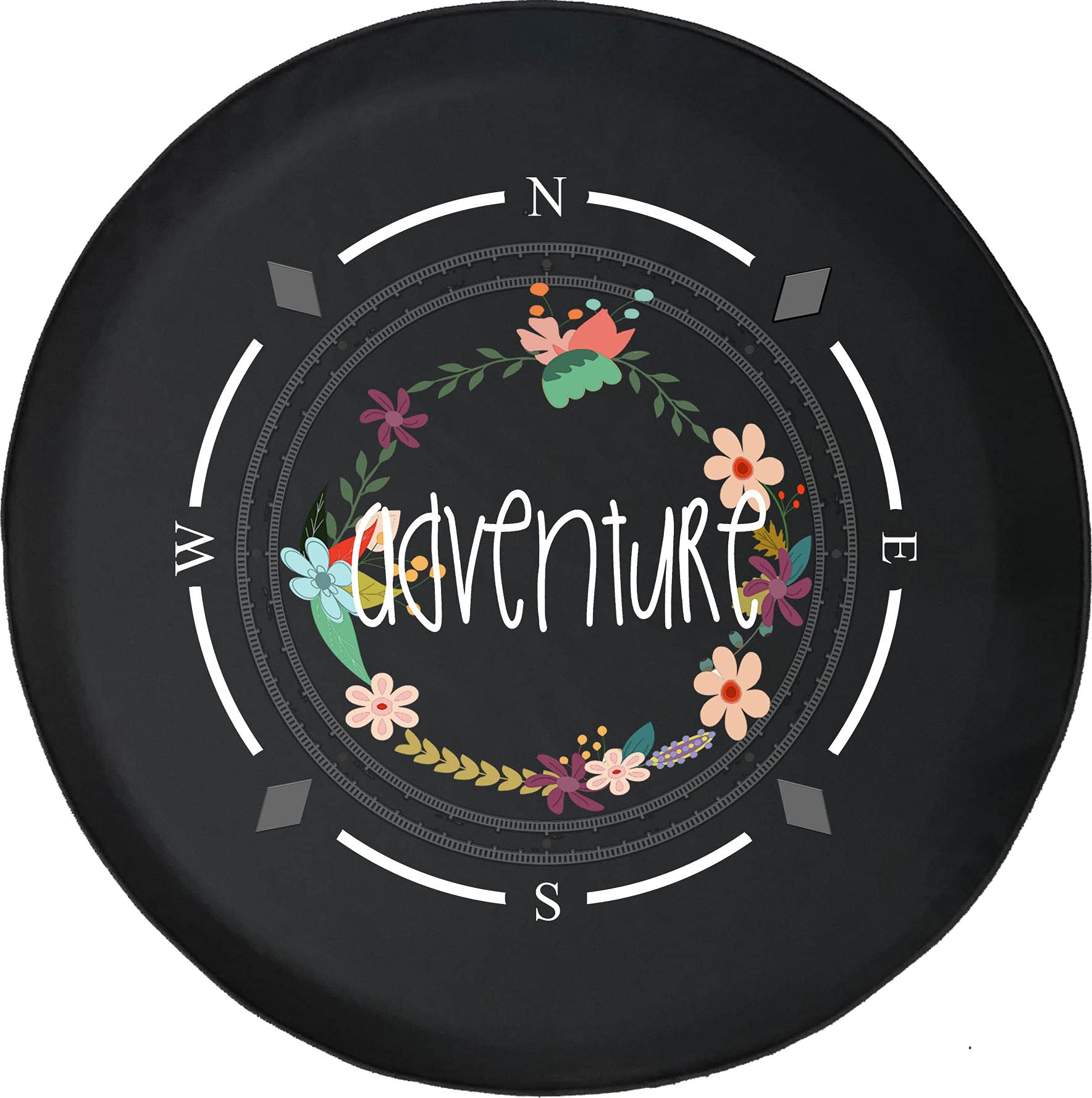American Unlimited Spare Tire Cover with Compass & Boho Flowers Design - Universal Fit for SUV, Trailer, RV & Most Vehicles | Waterproof Outdoor Adventure Accessory for Camping, Road Trips & Off-Roading