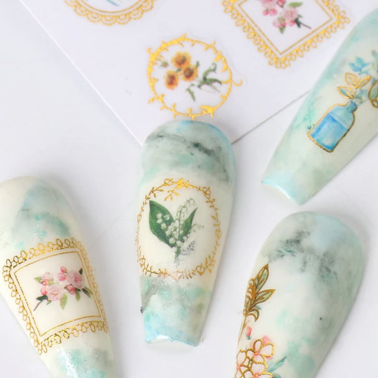 RUNRAYAY 8Pcs Floral Nail Art Stickers - Spring Summer 3D Self-Adhesive Nail Decals for Women, Girls & Kids | DIY Nail Design Decorations for Parties, Weddings & Everyday Wear