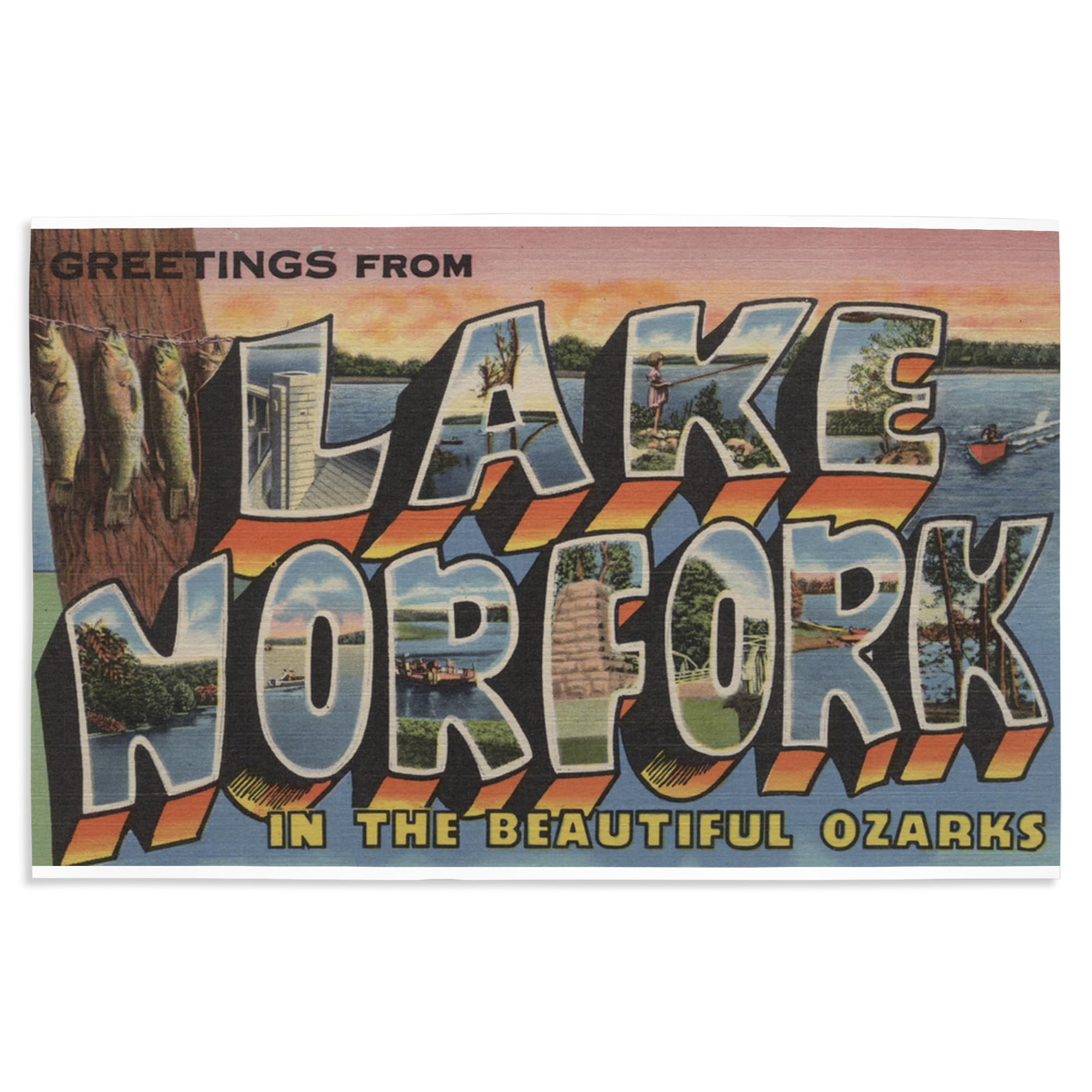 Lantern Press 16x24 Inch Giclee Art Print - Lake Norfork Arkansas Landscape Wall Decor with Large Letter Scenes | Perfect for Living Room, Bedroom & Office Wall Art