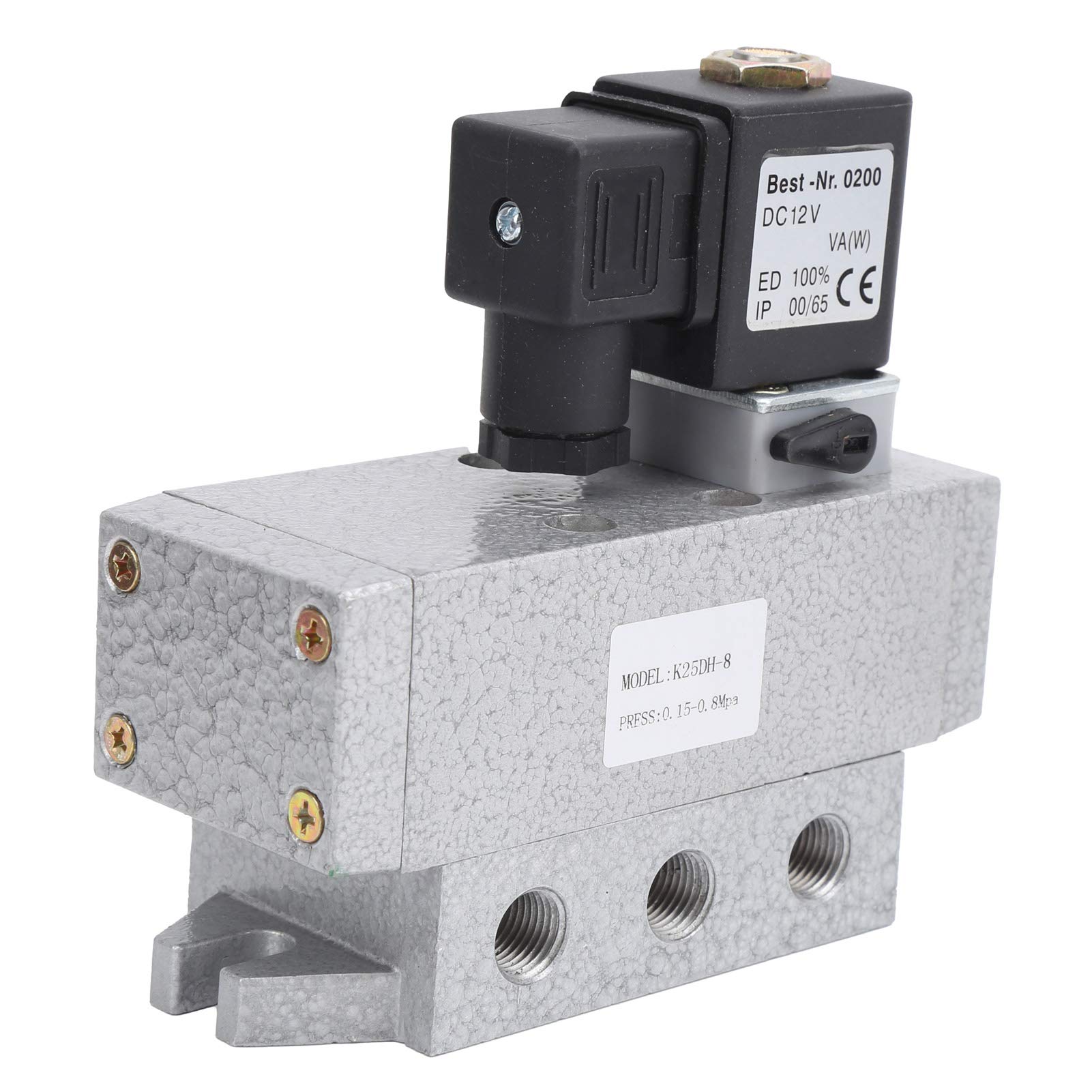 2-Position 5-Way Electric Solenoid Valve K25DH-8 - Aluminum Alloy Pneumatic Control Valve (DC12V, 0.15-0.8MPa, 50cm³/min Flow) for Industrial Automation & HVAC Systems