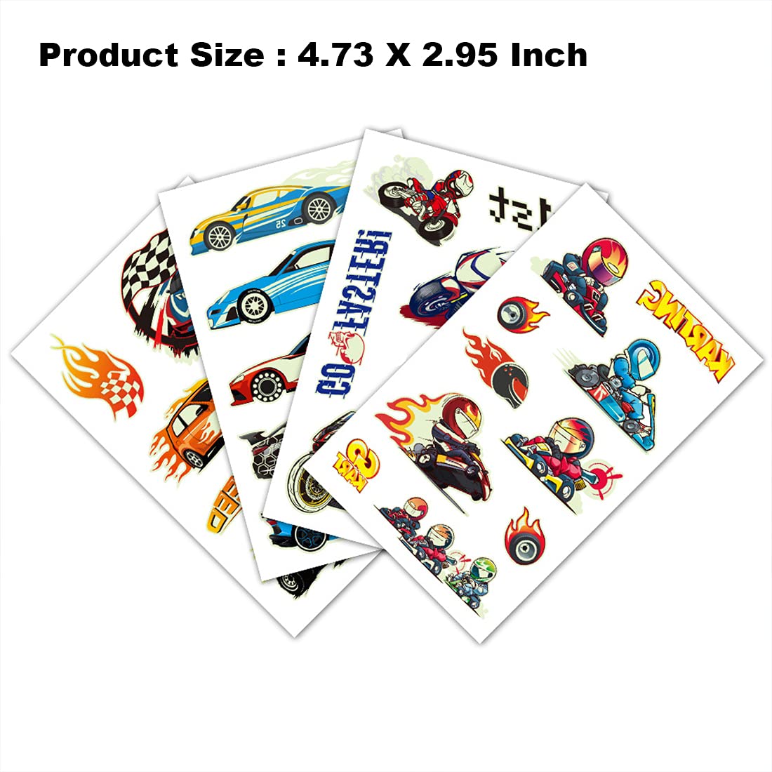 Glow in The Dark Race Car Temporary Tattoos - 12 Sheets Luminous Racing Stickers for Kids, Boys & Men | Perfect for Birthday Parties, Race Car Themed Events & DIY Decorations